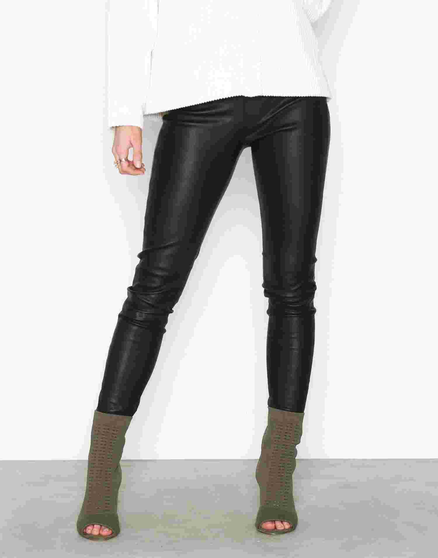 Slfsylvia Mw Stretch Leather Leggin - Selected Femme - Black - Pants ...