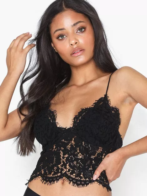 Buy Pieces PCAURA STRAP CROPPED LACE TOP BC - Black