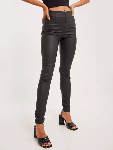 Pieces high waisted coated leggings in black
