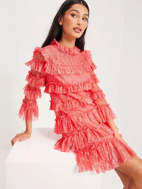 Køb Malina Carmine frill mini lace dress - Coral Nelly.com