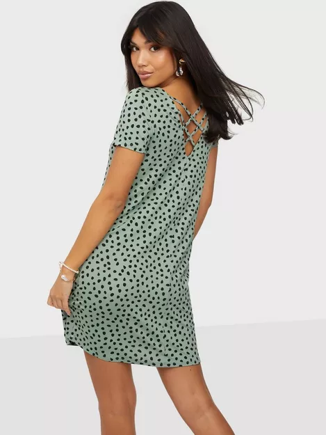 Buy Only ONLBERA BACK LACE UP S/S DRESS JRS - Chinois Green Black Dots