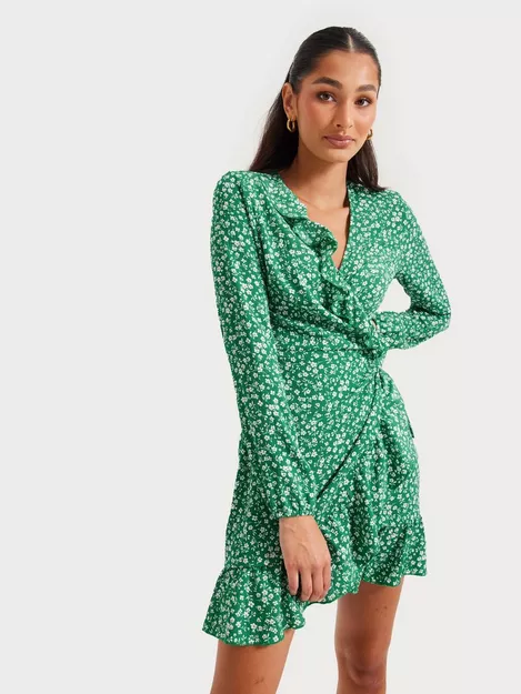 Buy Only ONLCARLY L/S WRAP SHORT DRESS NOOS - Green Jacket White Flower W.  Black Dot