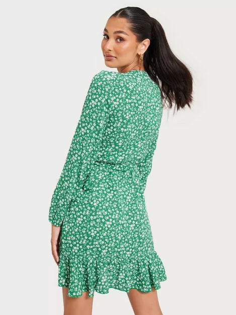 Buy Only ONLCARLY L/S WRAP SHORT DRESS NOOS - Green Jacket White Flower W.  Black Dot