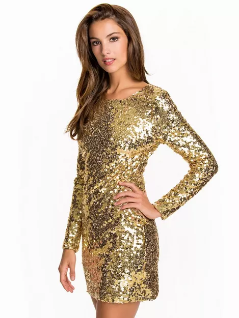 Buy Nelly Scoop Back Sequin Dress Gold | Nelly.com