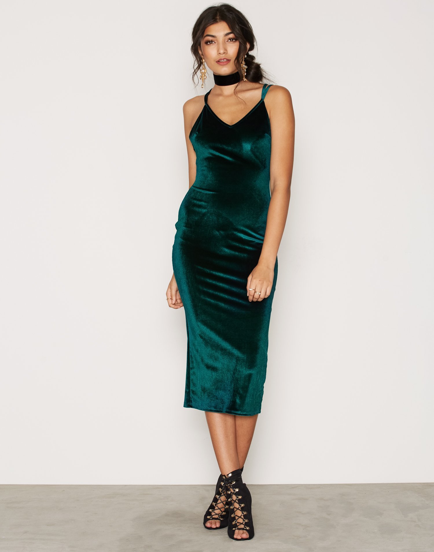 Cross Strap Velvet Dress - Nly One - Emerald - Party Dresses - Clothing ...