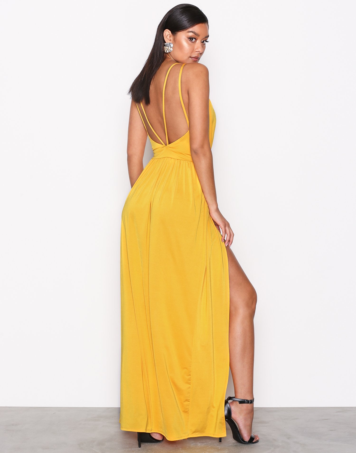 Double Slit Maxi Dress Nly One Yellow Party Dresses Clothing 1045