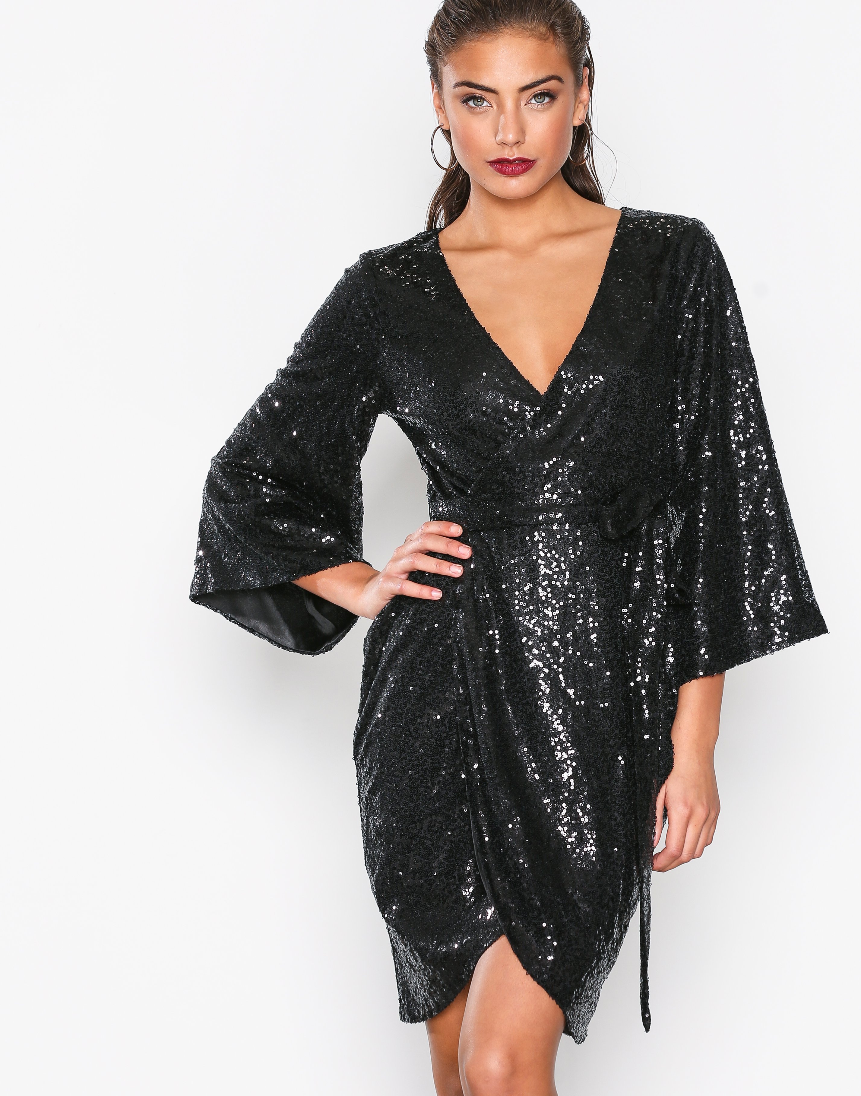 Sequin Wrap Dress - Nly One - Black - Party Dresses - Clothing - Women ...
