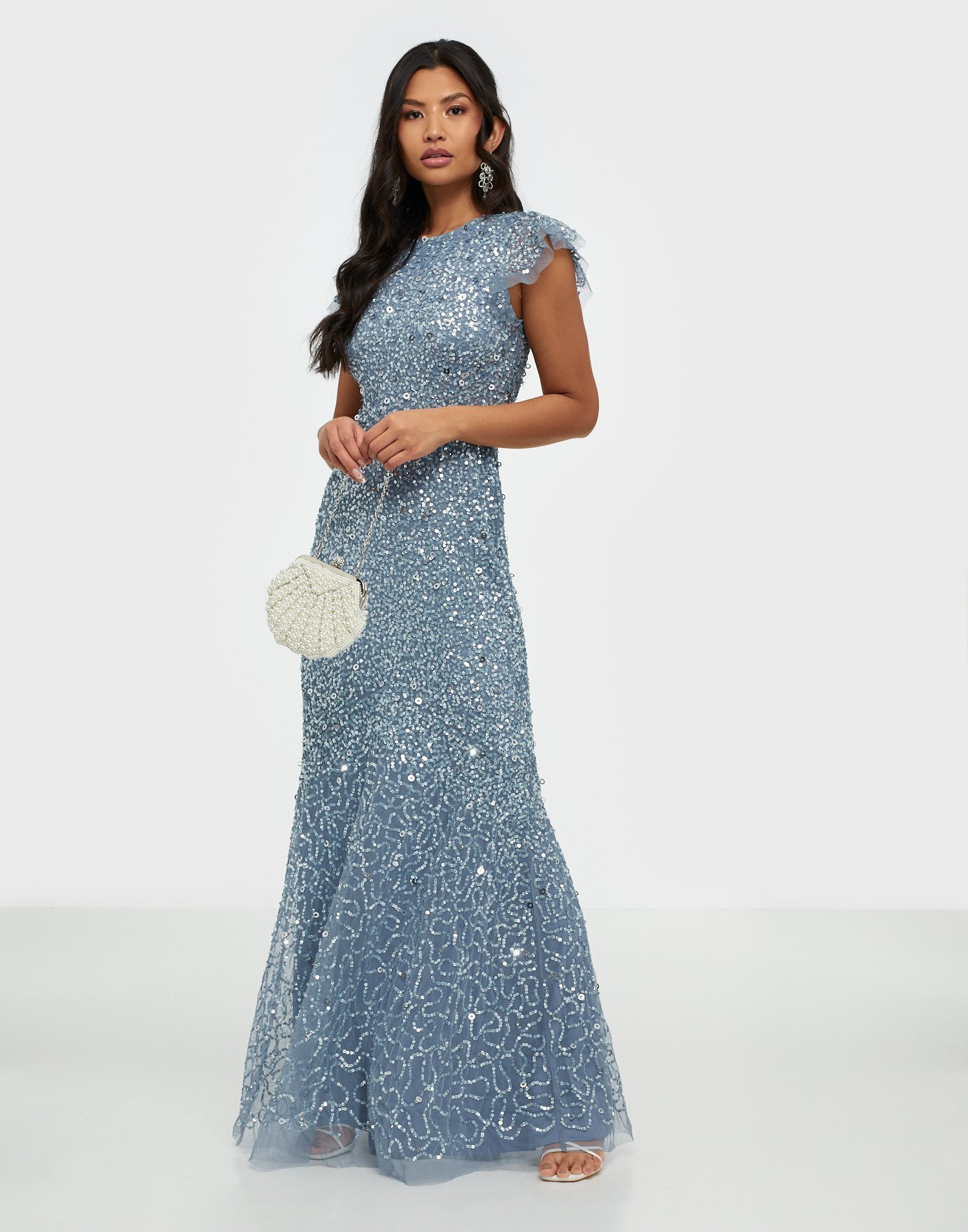 sequin dusty blue dress