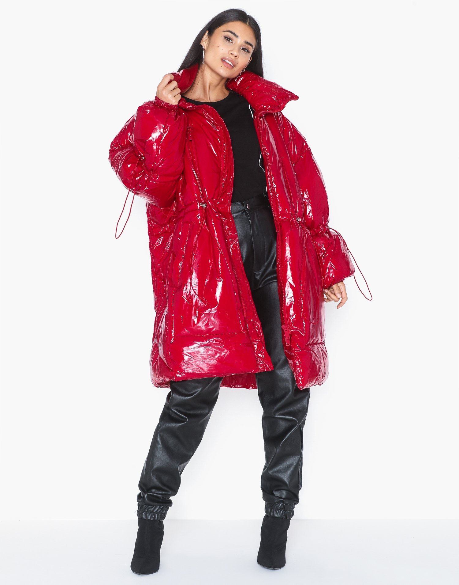 long vinyl puffer jacket