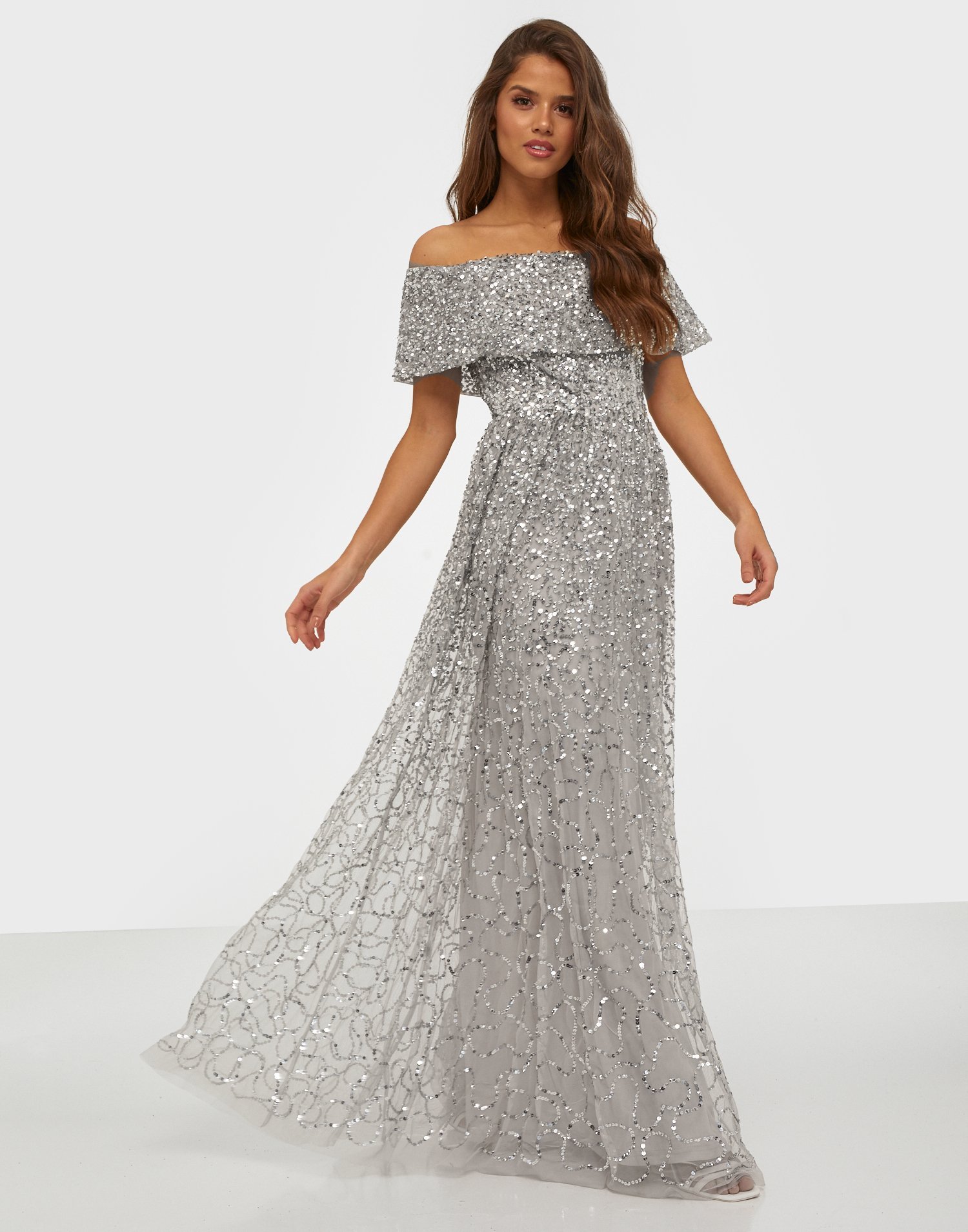 sequin bardot maxi dress