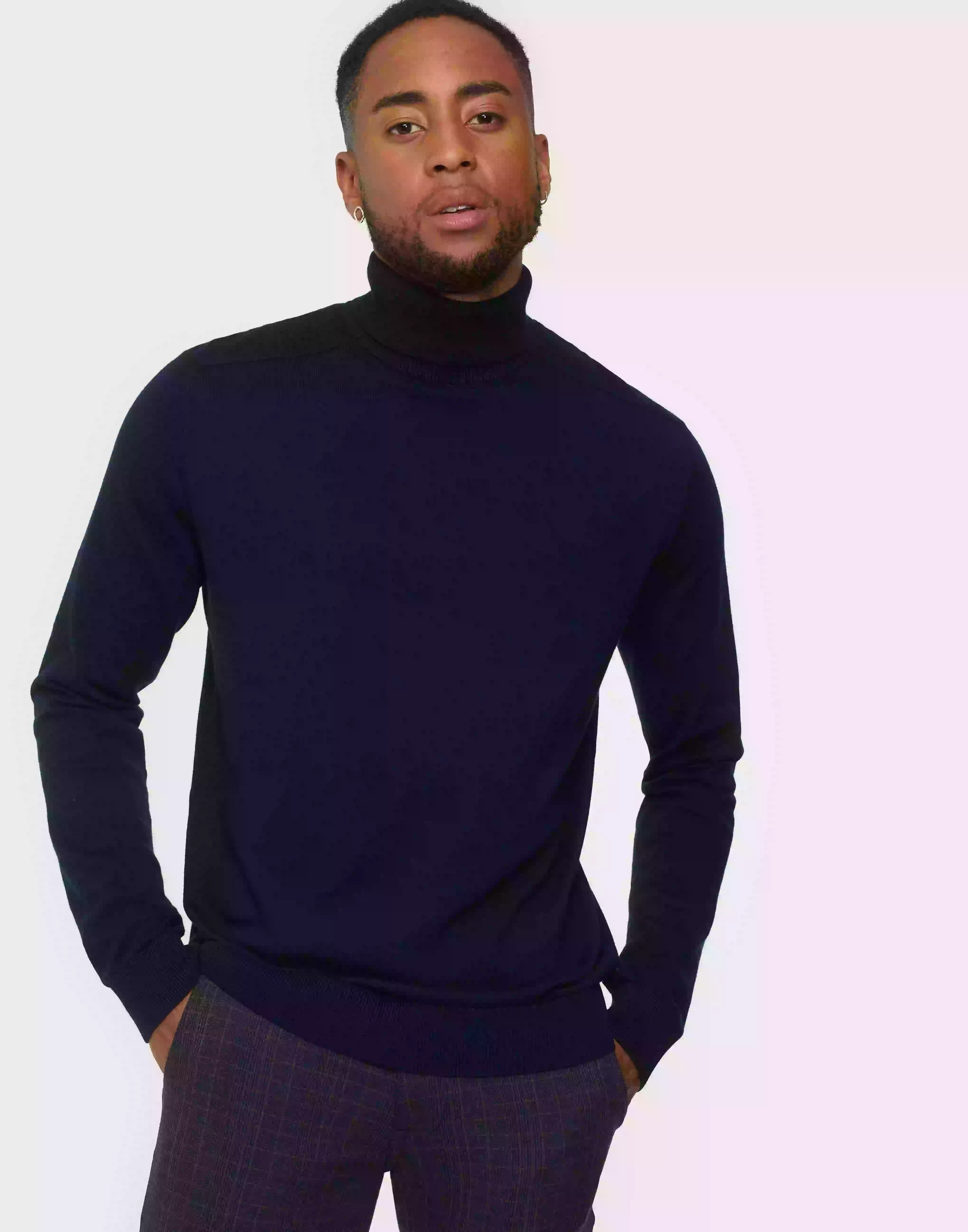 Selected Homme Slhberg Roll Neck B Noos Stickade tröjor Navy Blazer