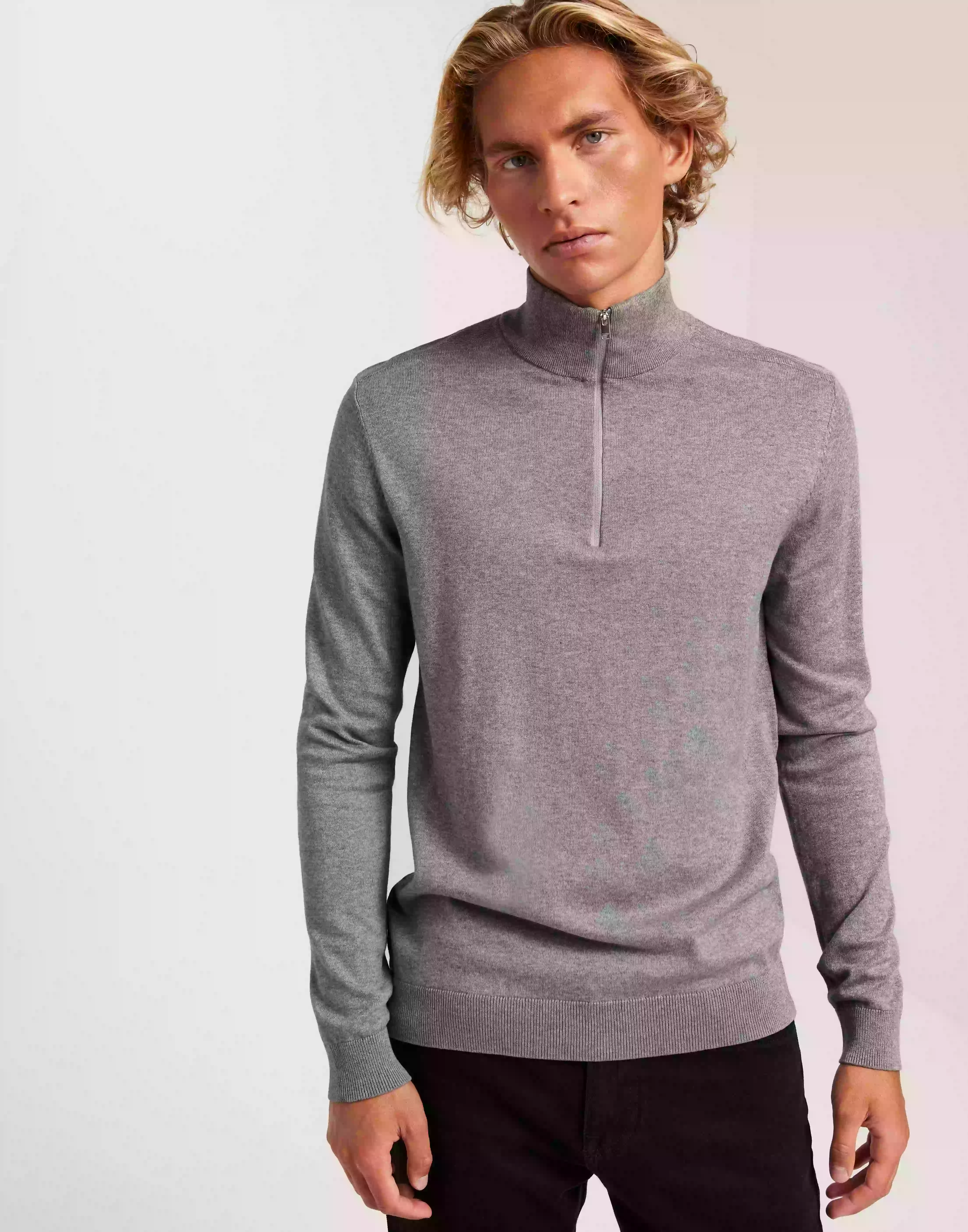 Selected Homme Slhberg Half Zip Cardigan Noos Stickade tröjor Medium Grey Melange