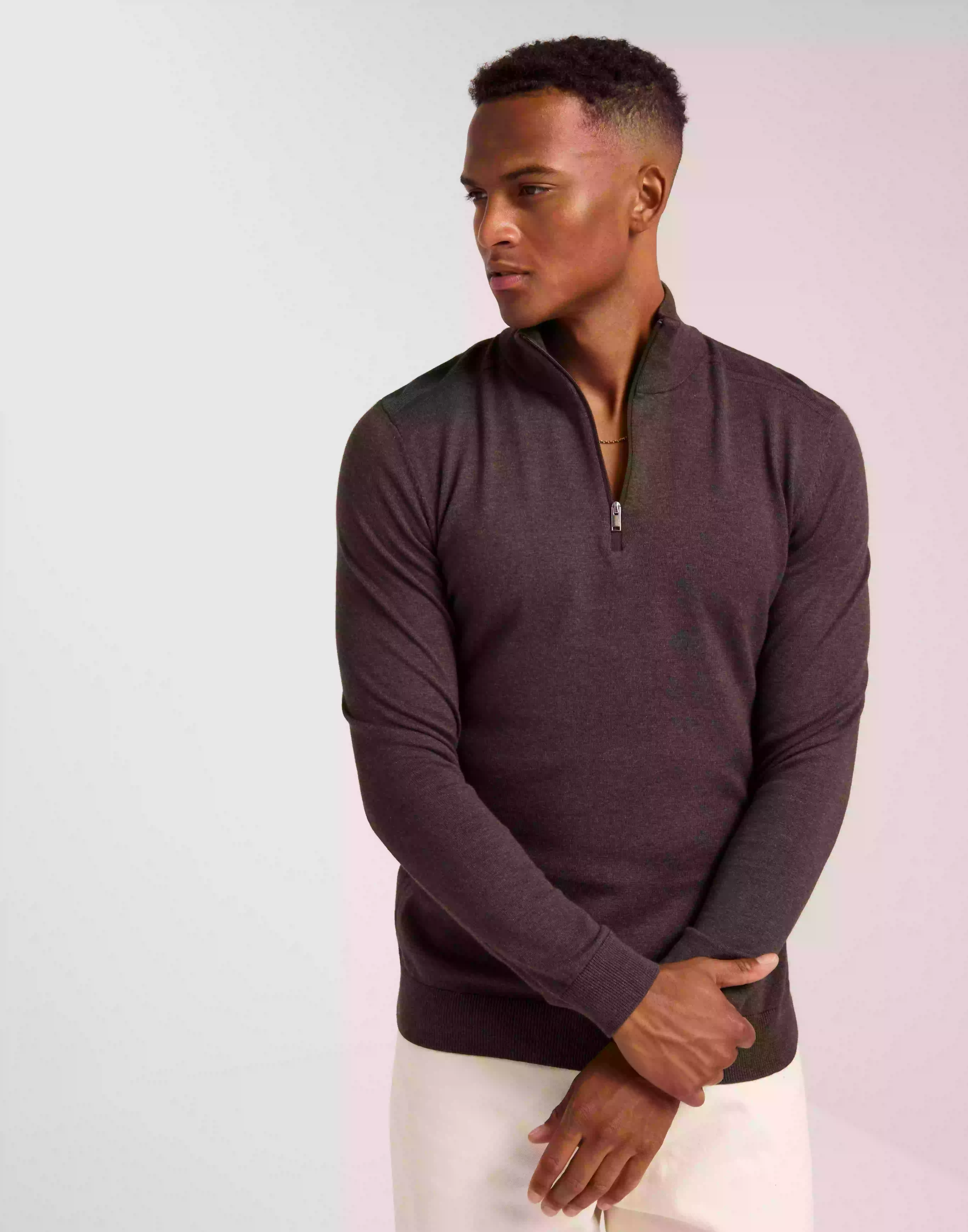Selected Homme Slhberg Half Zip Cardigan Noos Stickade tröjor Demitasse Melange