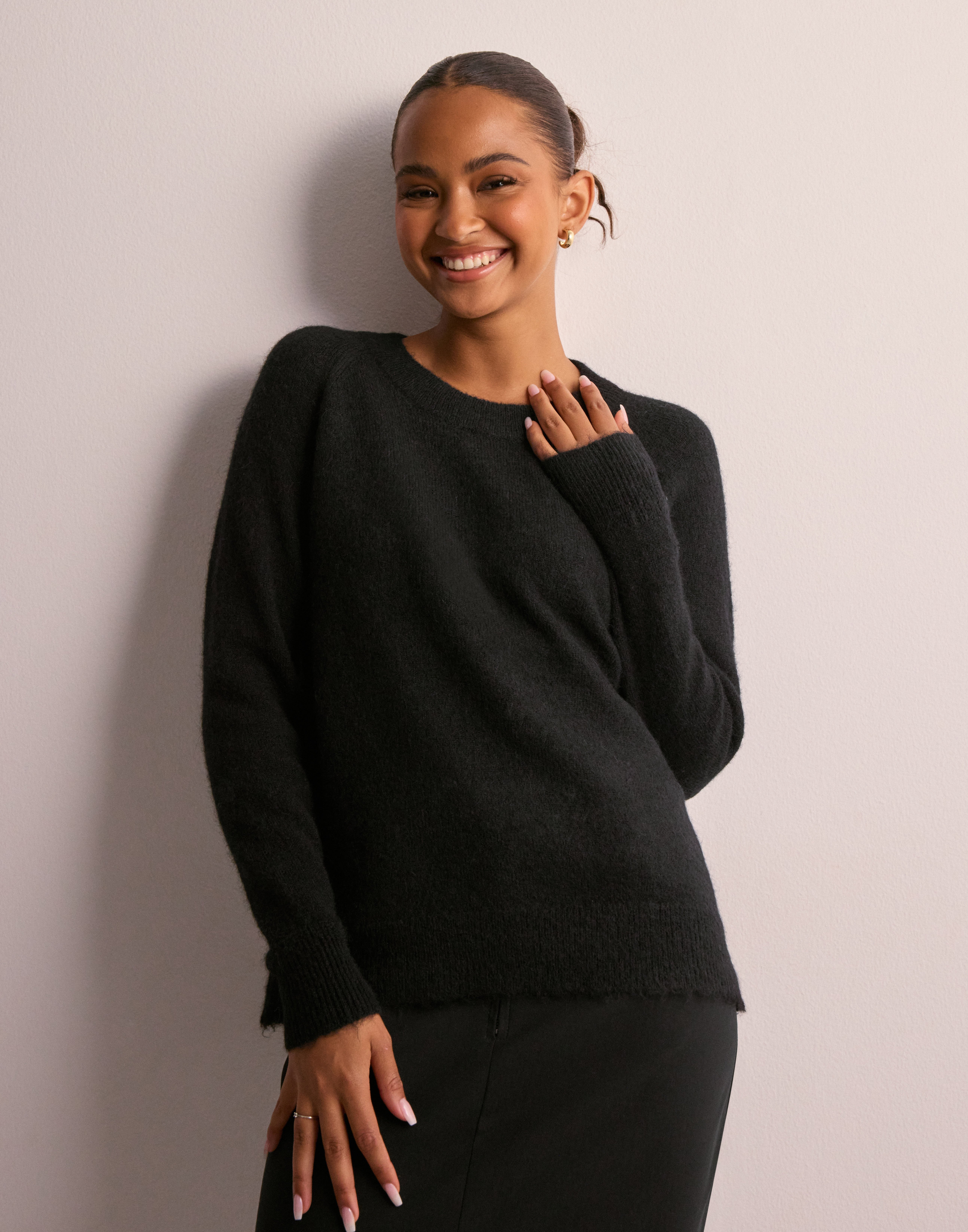 Buy Selected Femme SLFLULU LS KNIT O-NECK B NOOS - Black | Nelly.com