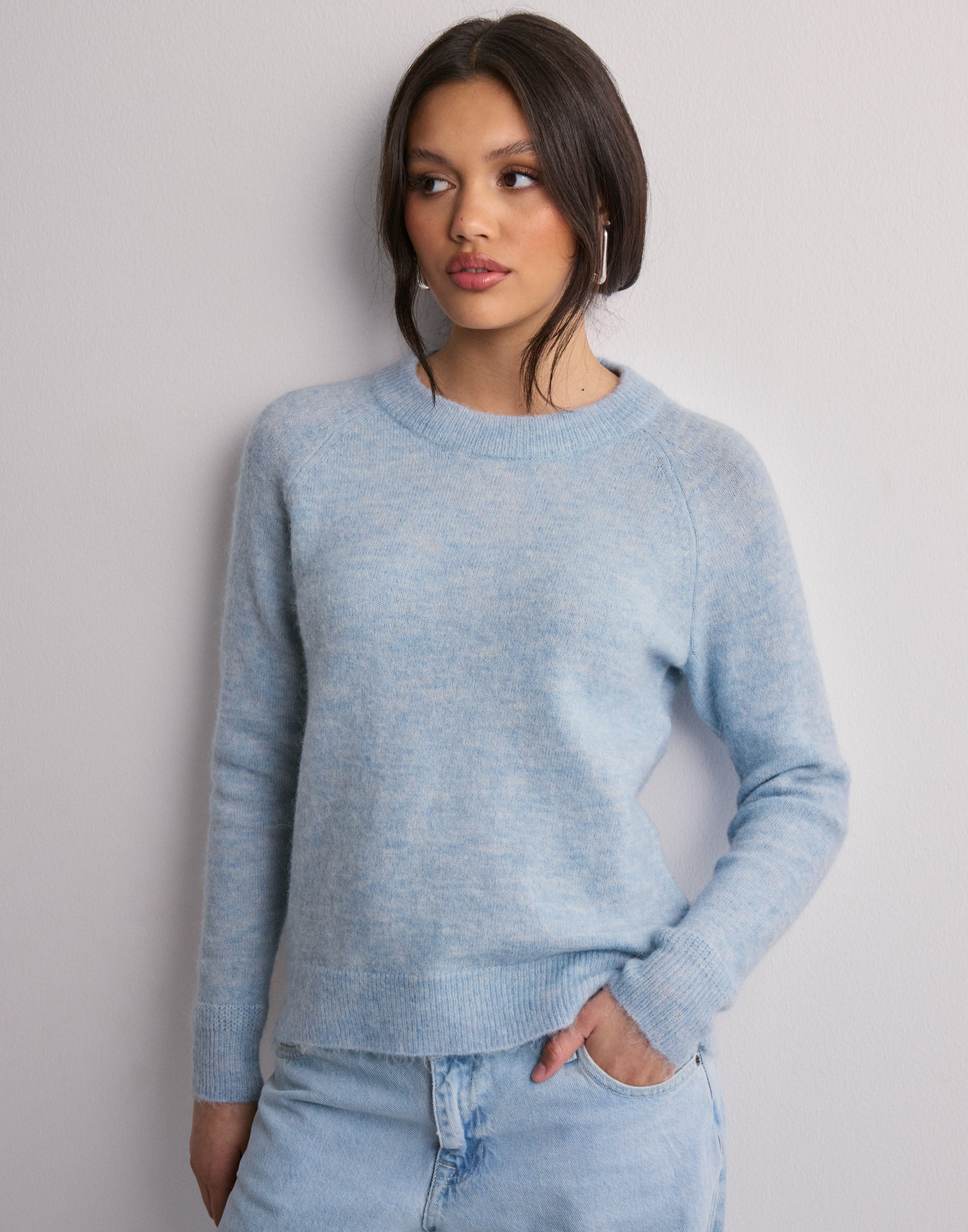 Buy Selected Femme SLFLULU LS KNIT O-NECK B NOOS - Cashmere Blue ...