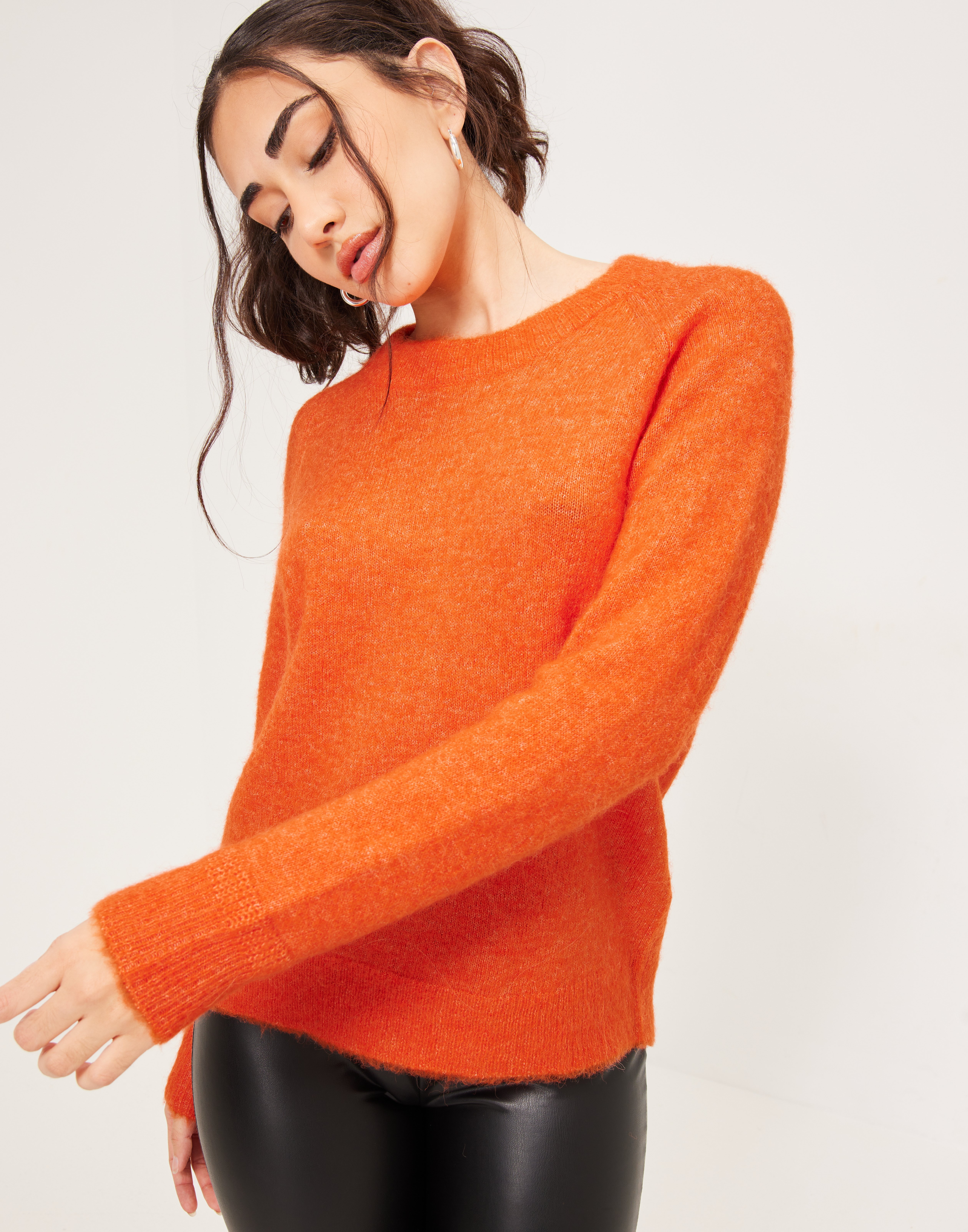 Buy Selected Femme SLFLULU LS KNIT O-NECK B NOOS - Orangeade Melange ...