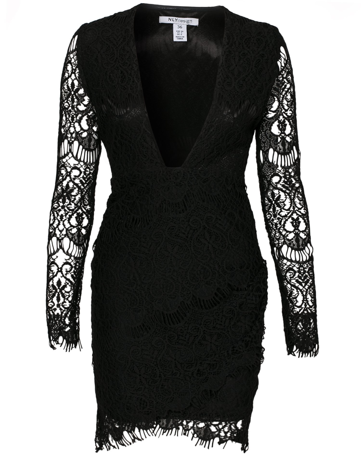 Deep V - Front Lace Dress - Nly Design - Black - Party Dresses ...