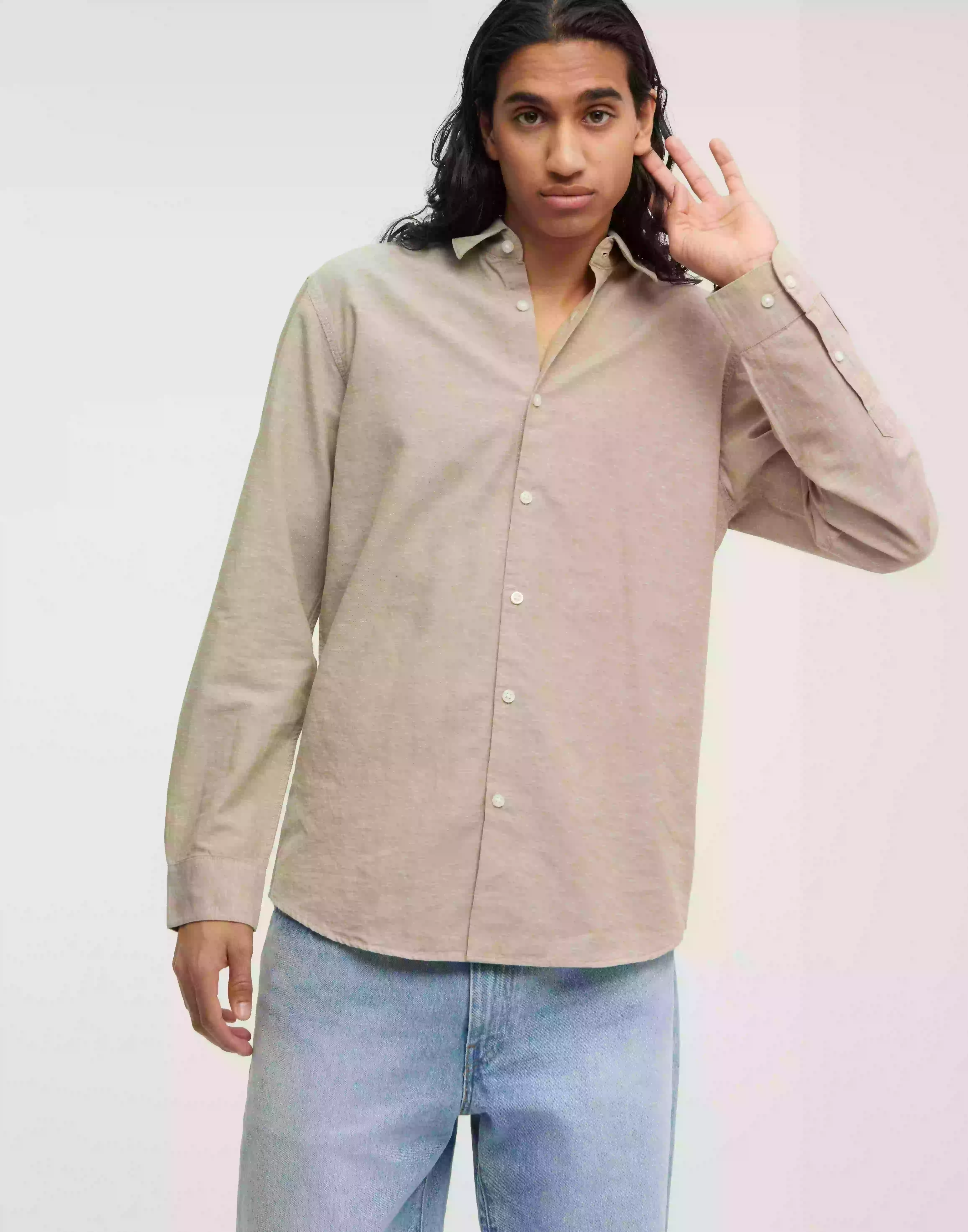 Selected Homme Slhslimnew-Linen Shirt Ls Noos Linneskjortor Kelp