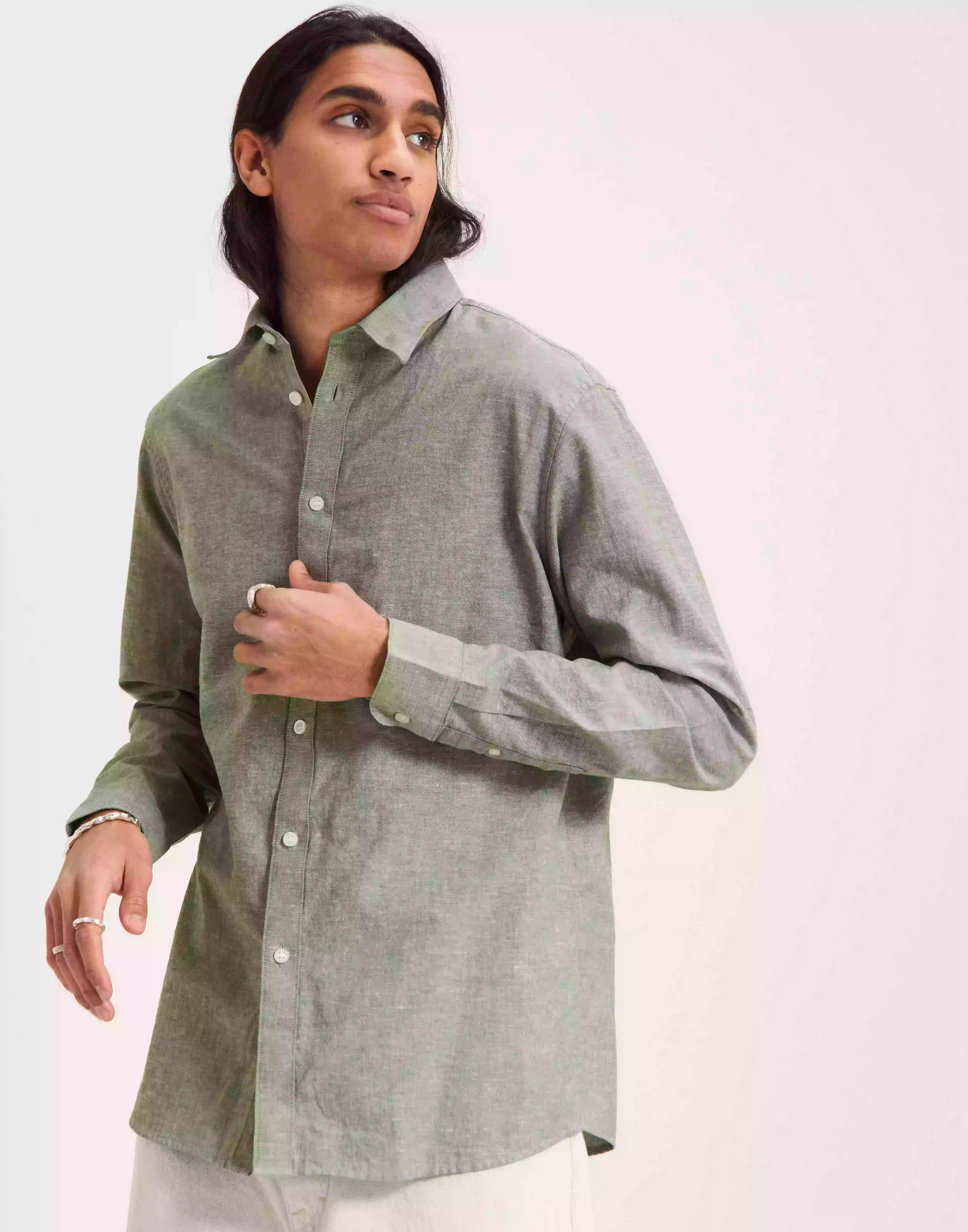 Selected Homme Slhslimnew-Linen Shirt Ls Noos Linneskjortor Desert Sage
