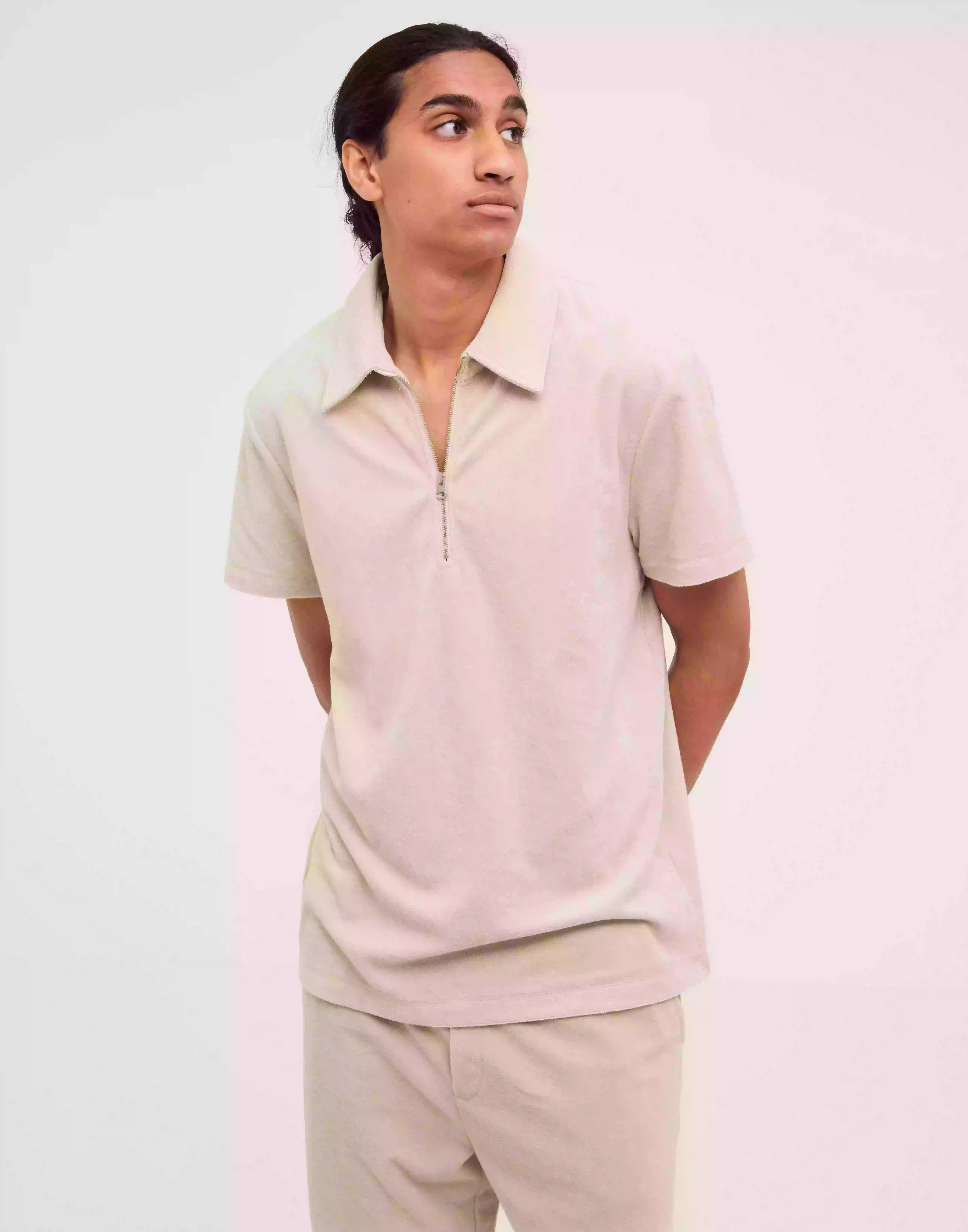 Ciszere Cay terry half zip shirt Kortärmad piké Beige