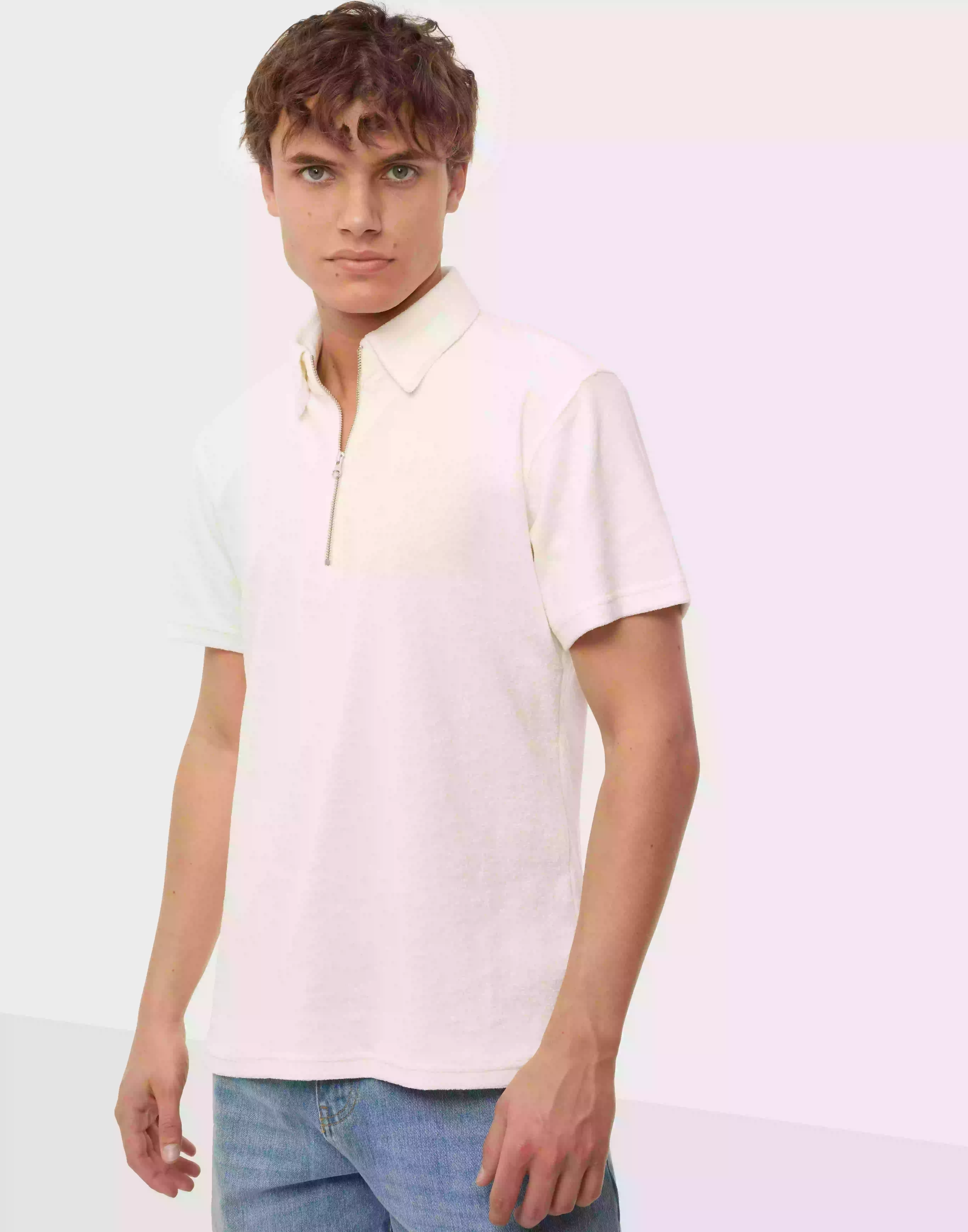 Ciszere Cay terry half zip shirt Kortärmad piké Offwhite