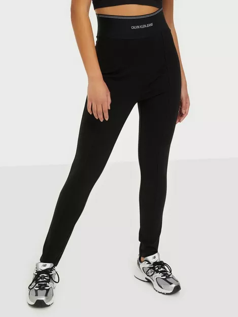 Calvin Klein Jeans Ladies Black Milano Jersey Logo Waistband Leggings