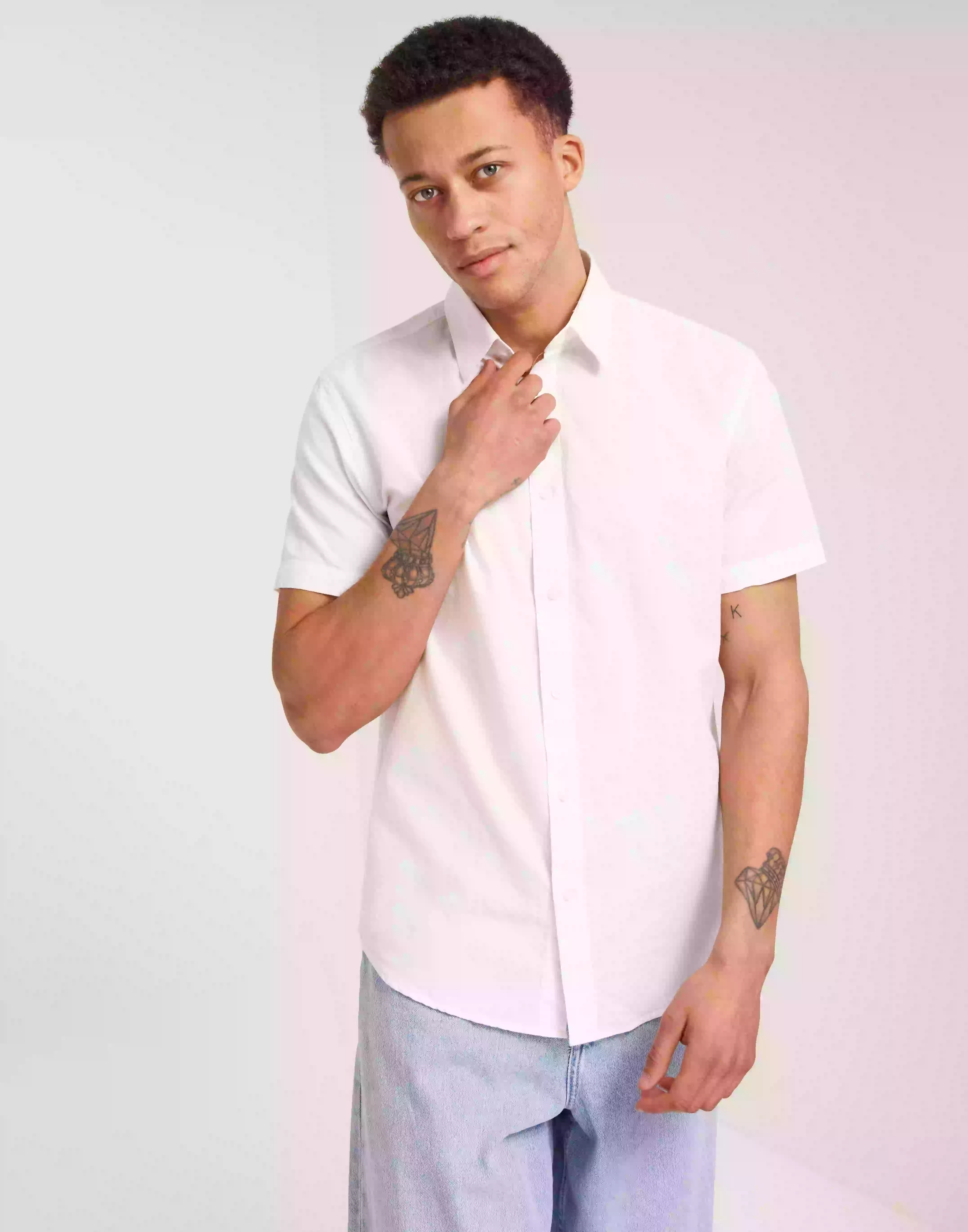 Selected Homme Slhregnew-Linen Shirt Ss Classic Kortärmade skjortor White