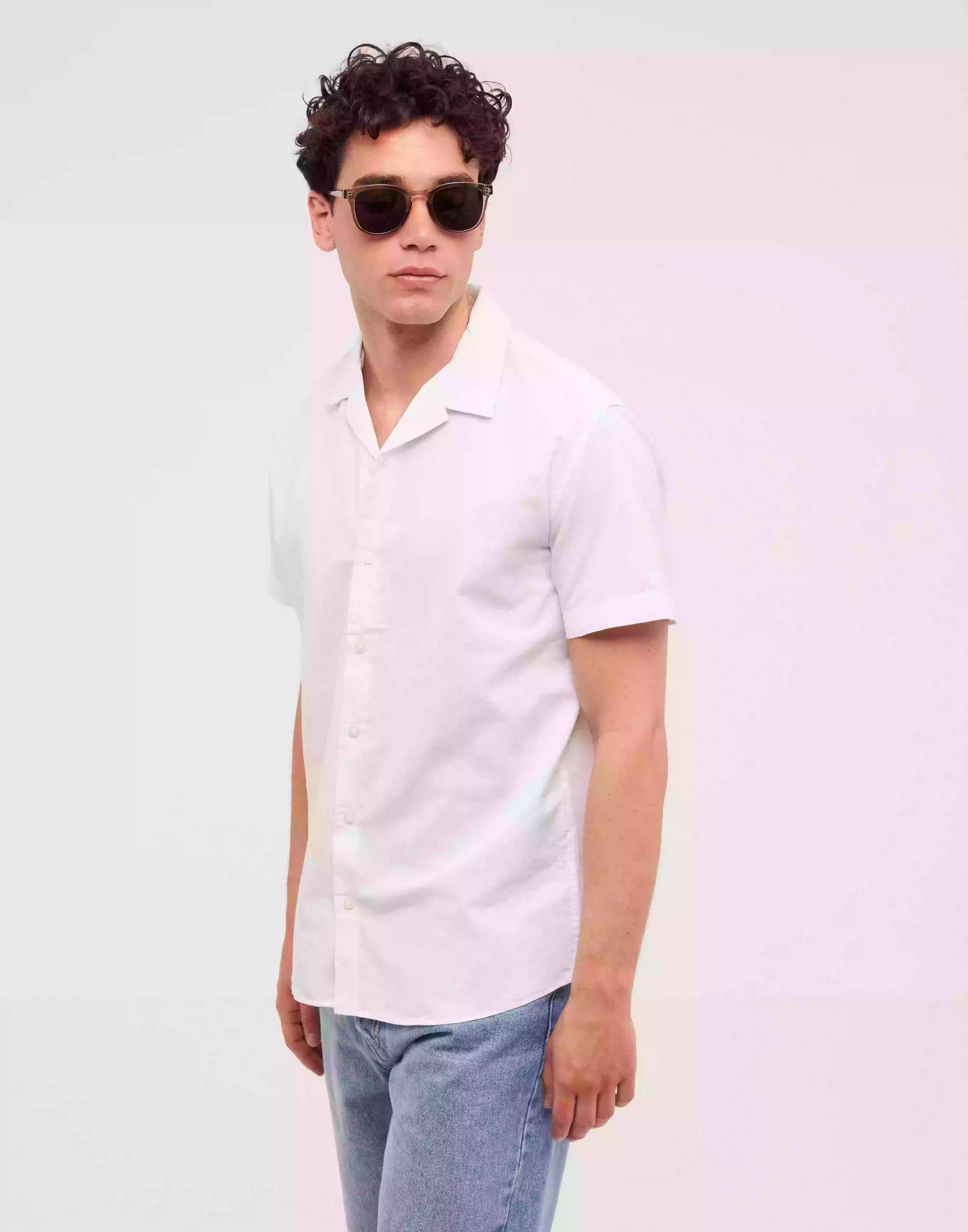 Selected Homme Slhregnew-Linen Shirt Ss Resort W Kortärmade skjortor White