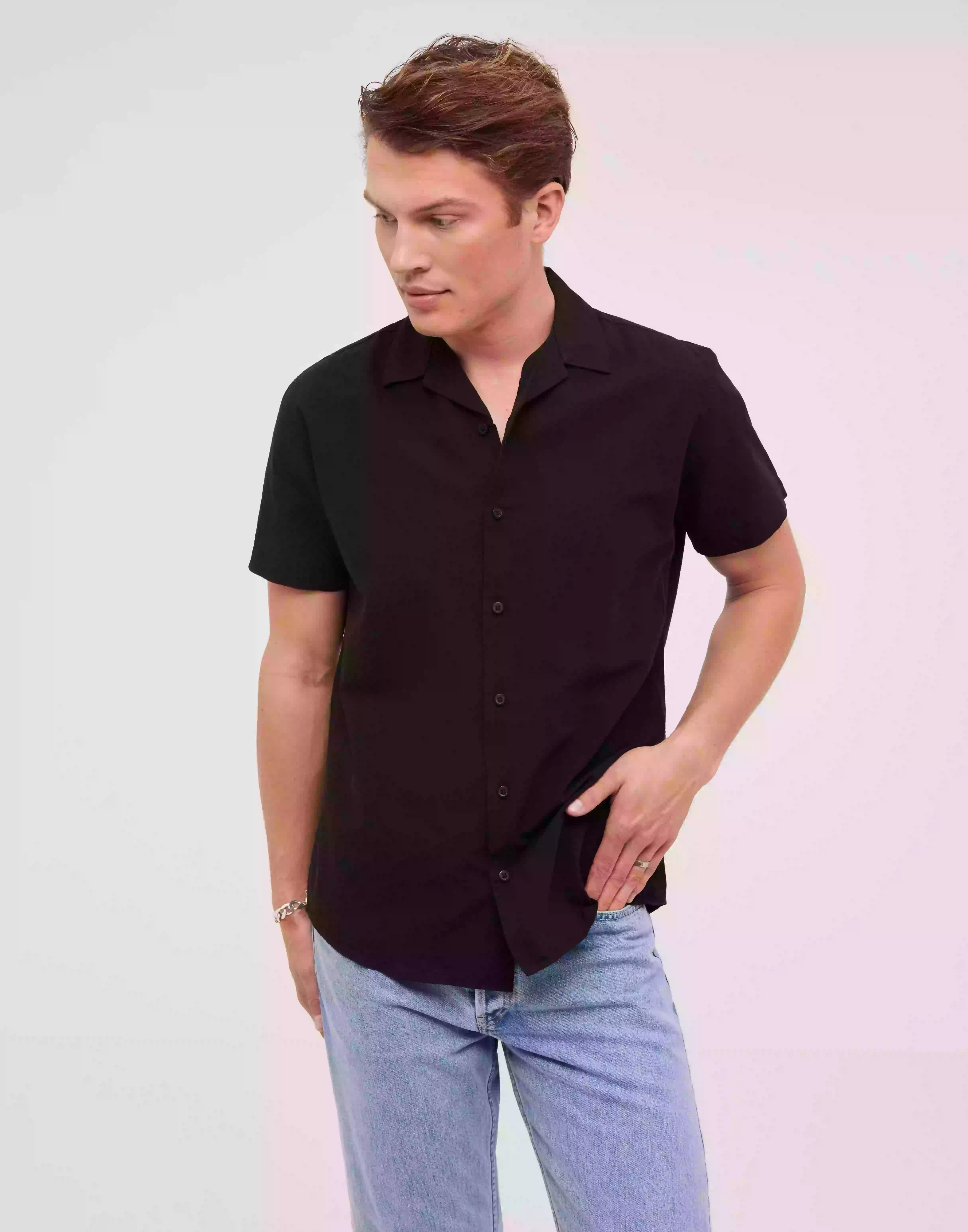 Selected Homme Slhregnew-Linen Shirt Ss Resort W Kortärmade skjortor Black