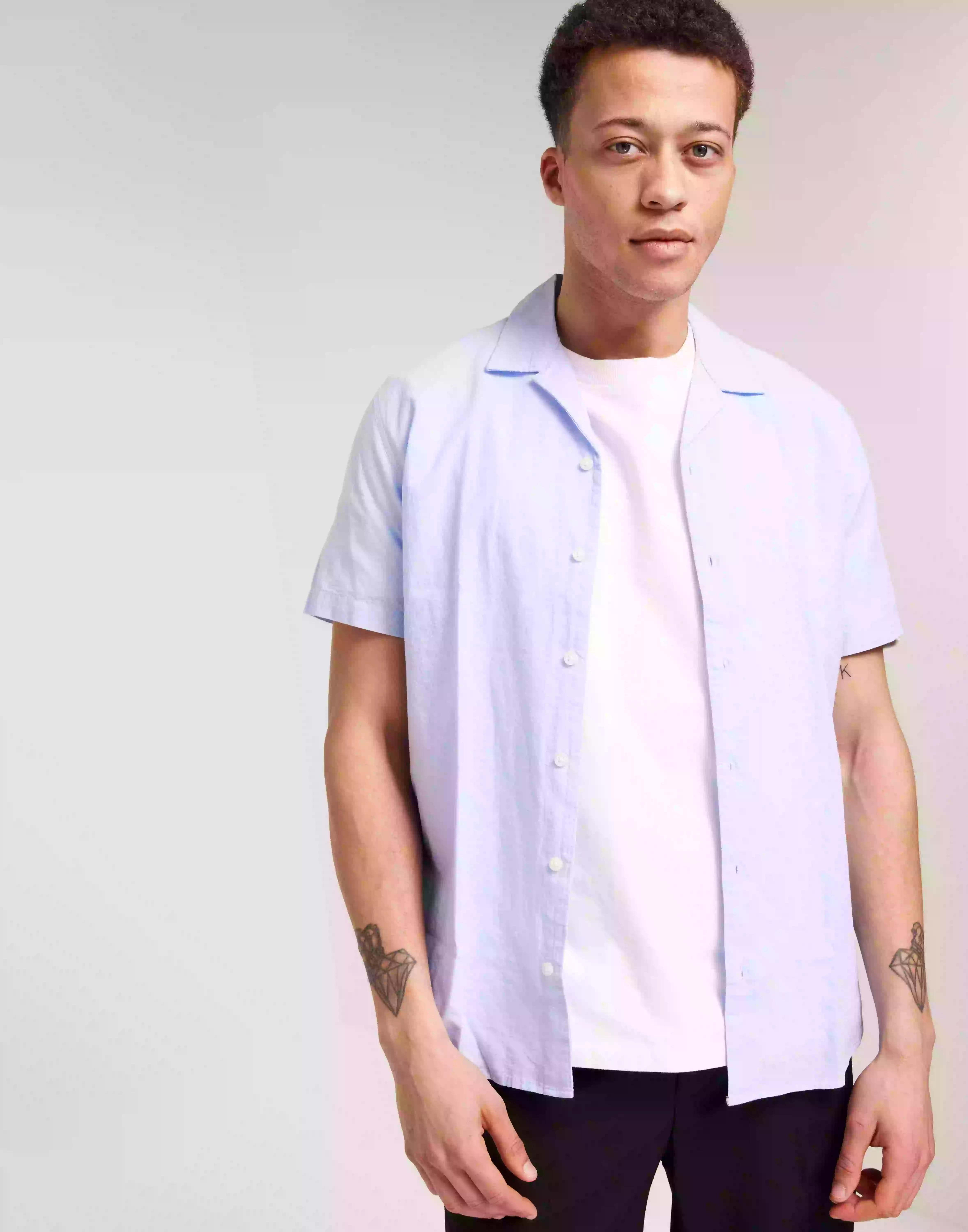 Selected Homme Slhregnew-Linen Shirt Ss Resort W Kortärmade skjortor Cashmere Blue