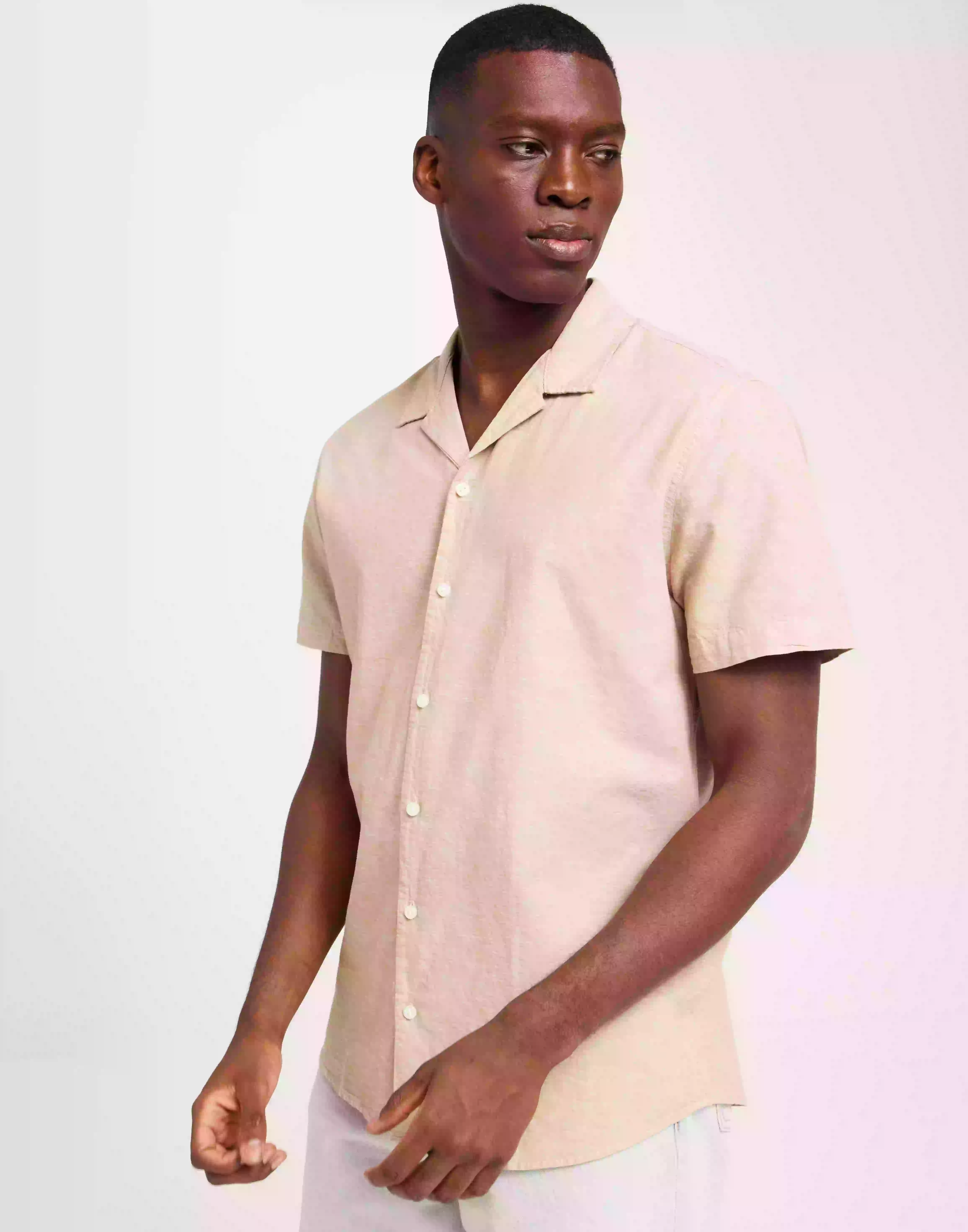 Selected Homme Slhregnew-Linen Shirt Ss Resort W Kortärmade skjortor Kelp