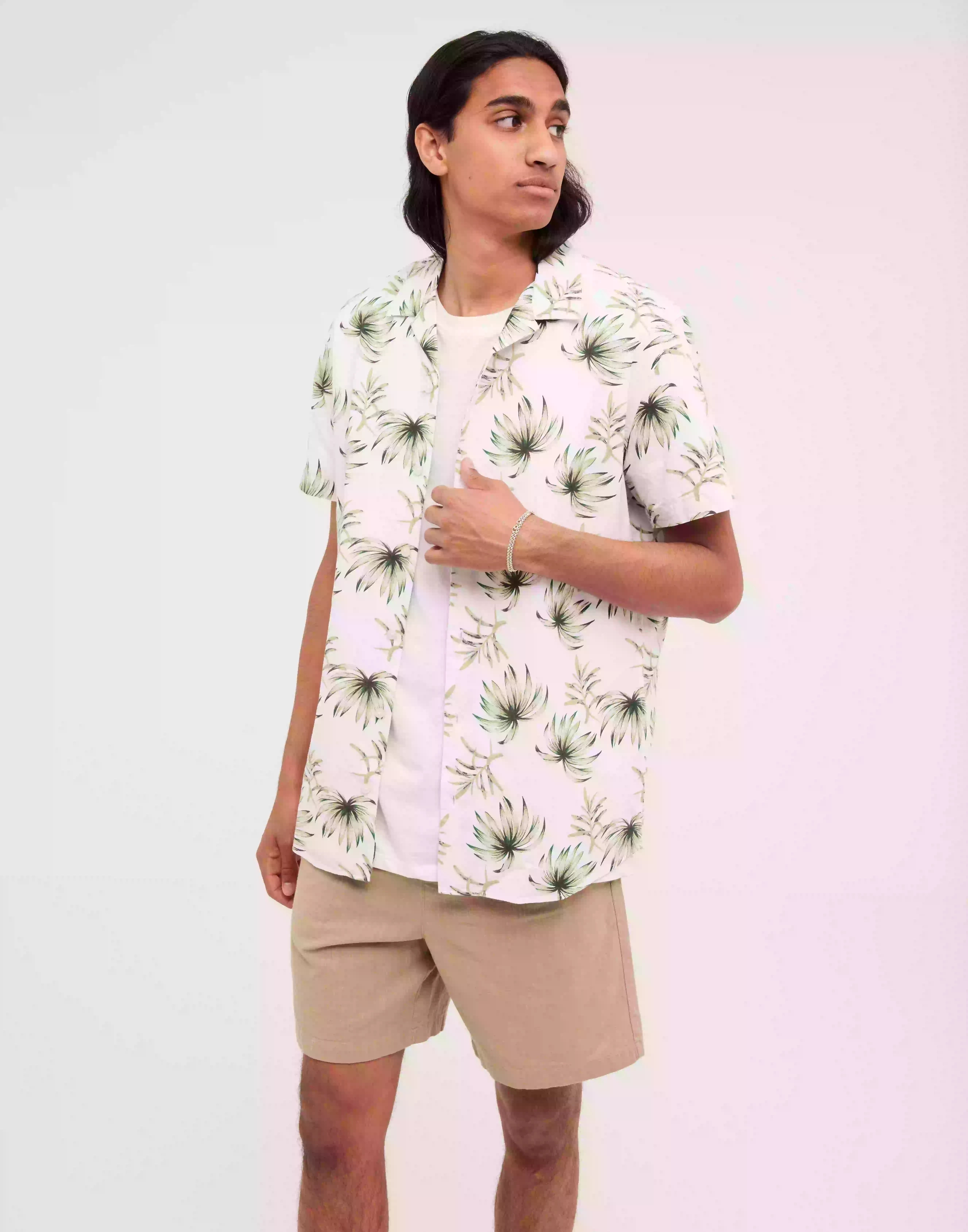 Selected Homme Slhregnew-Linen Shirt Ss Resort W Kortärmade skjortor White Leaf