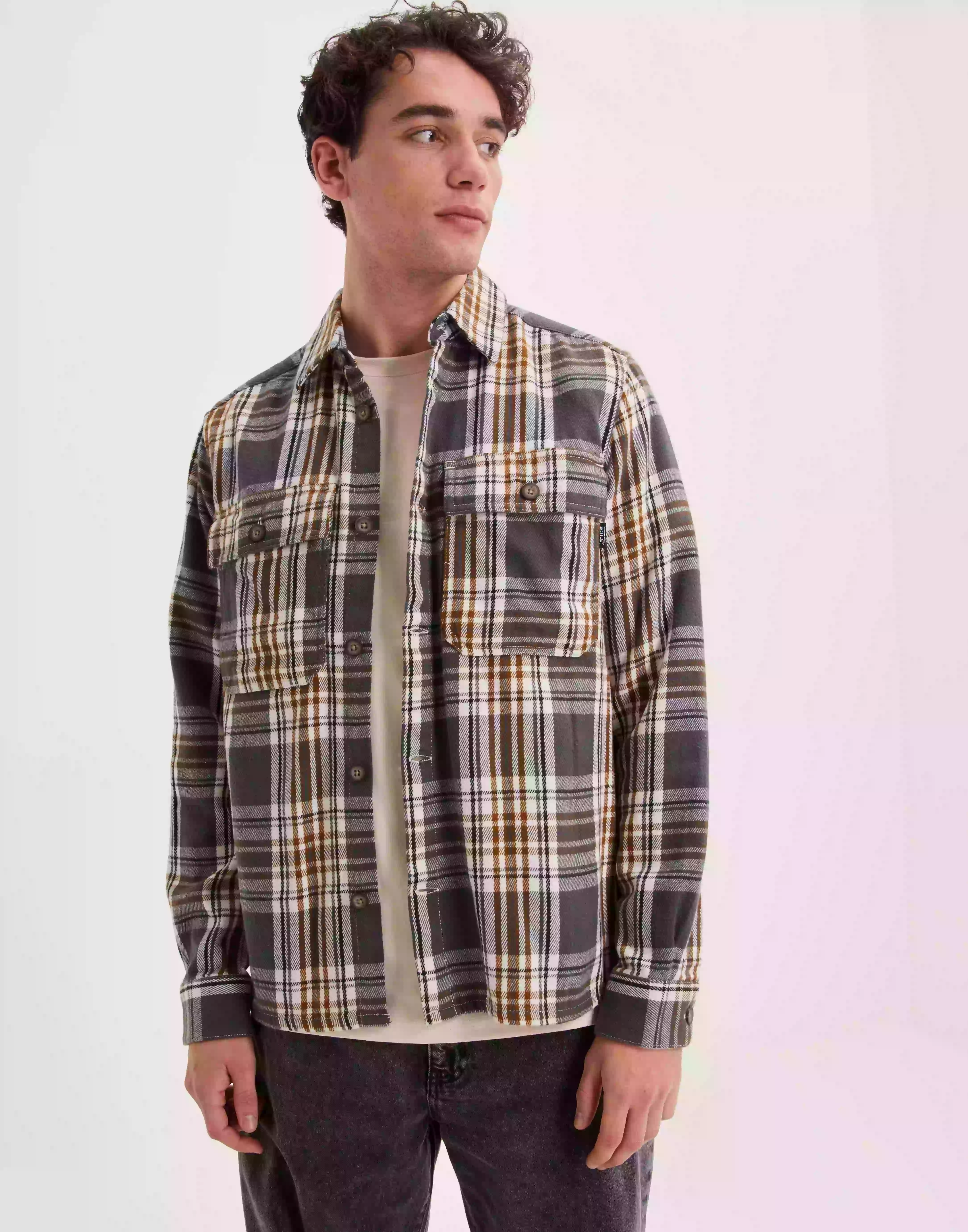 Only & Sons Onsscott Ls Check Flannel Overshirt Overshirts Grey Pinstripe