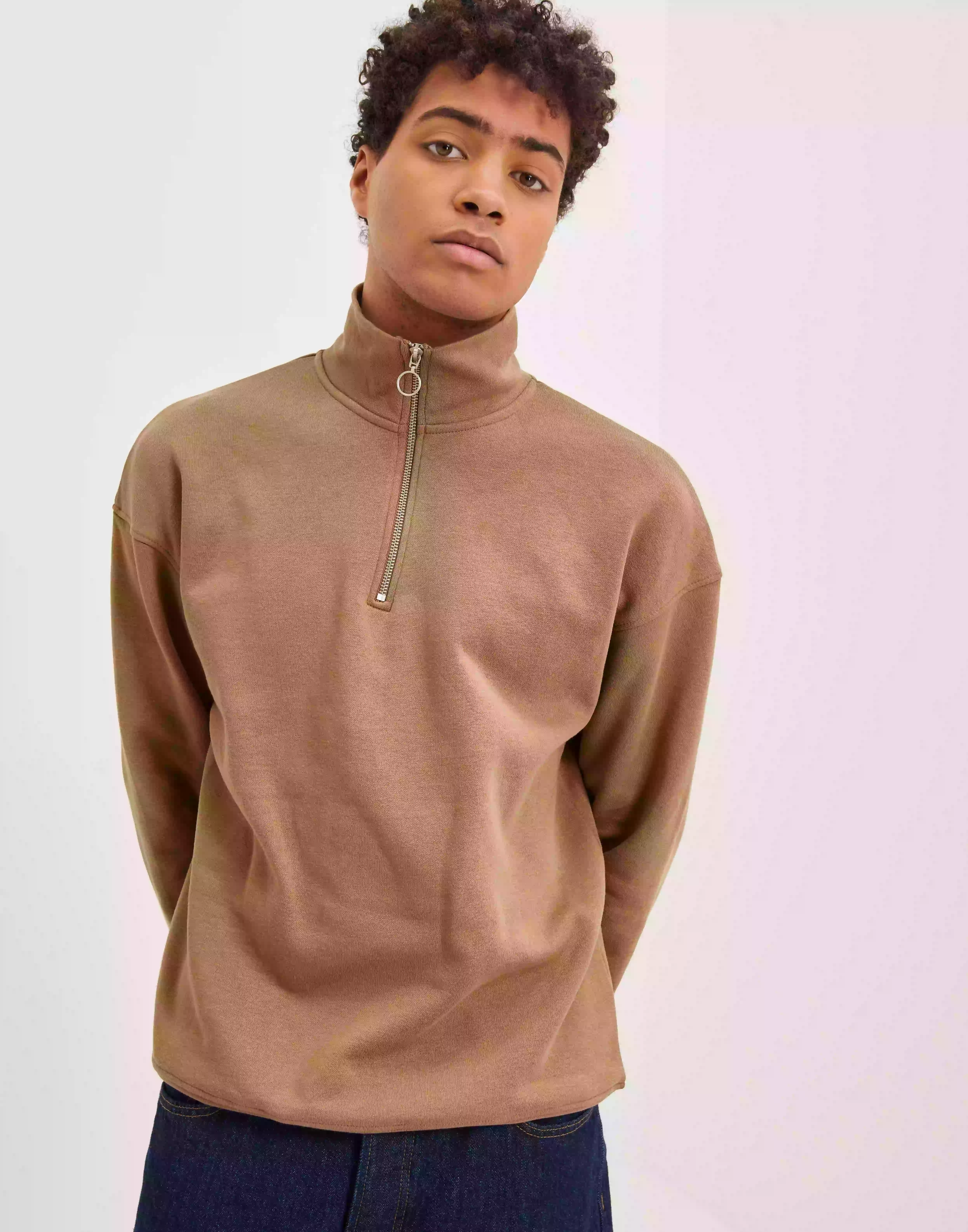 Jack & Jones Jorbrink Sweat Quarter Zip High Nec Half zip Tigers Eye Loose