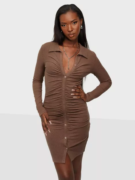 Buy Nelly Mesh Ruched Dress - Brown