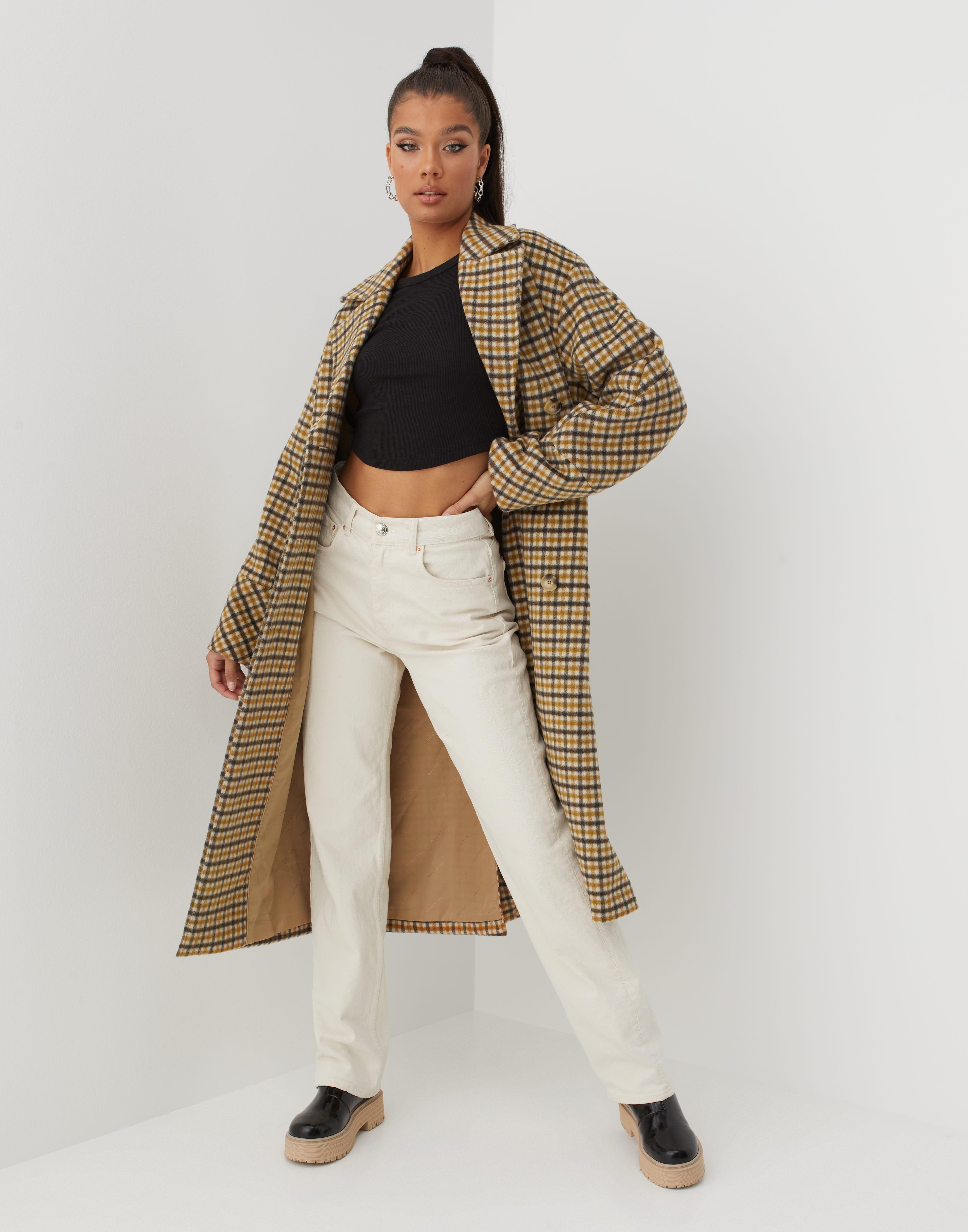 selected femme check wool coat