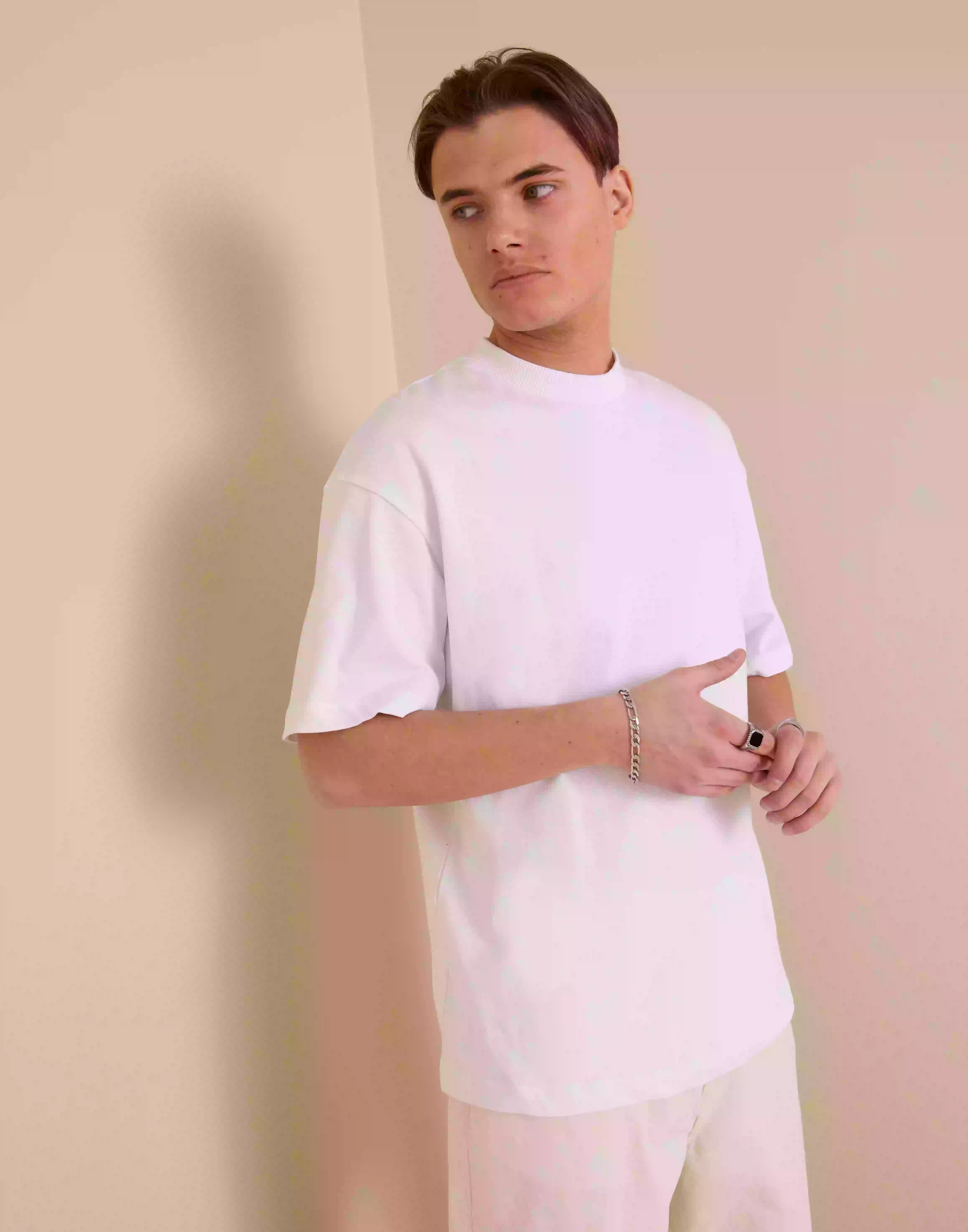 Jack & Jones Jprblakam Clean Ss Tee Crew Neck No T-Shirts & Linnen White Loose Fit