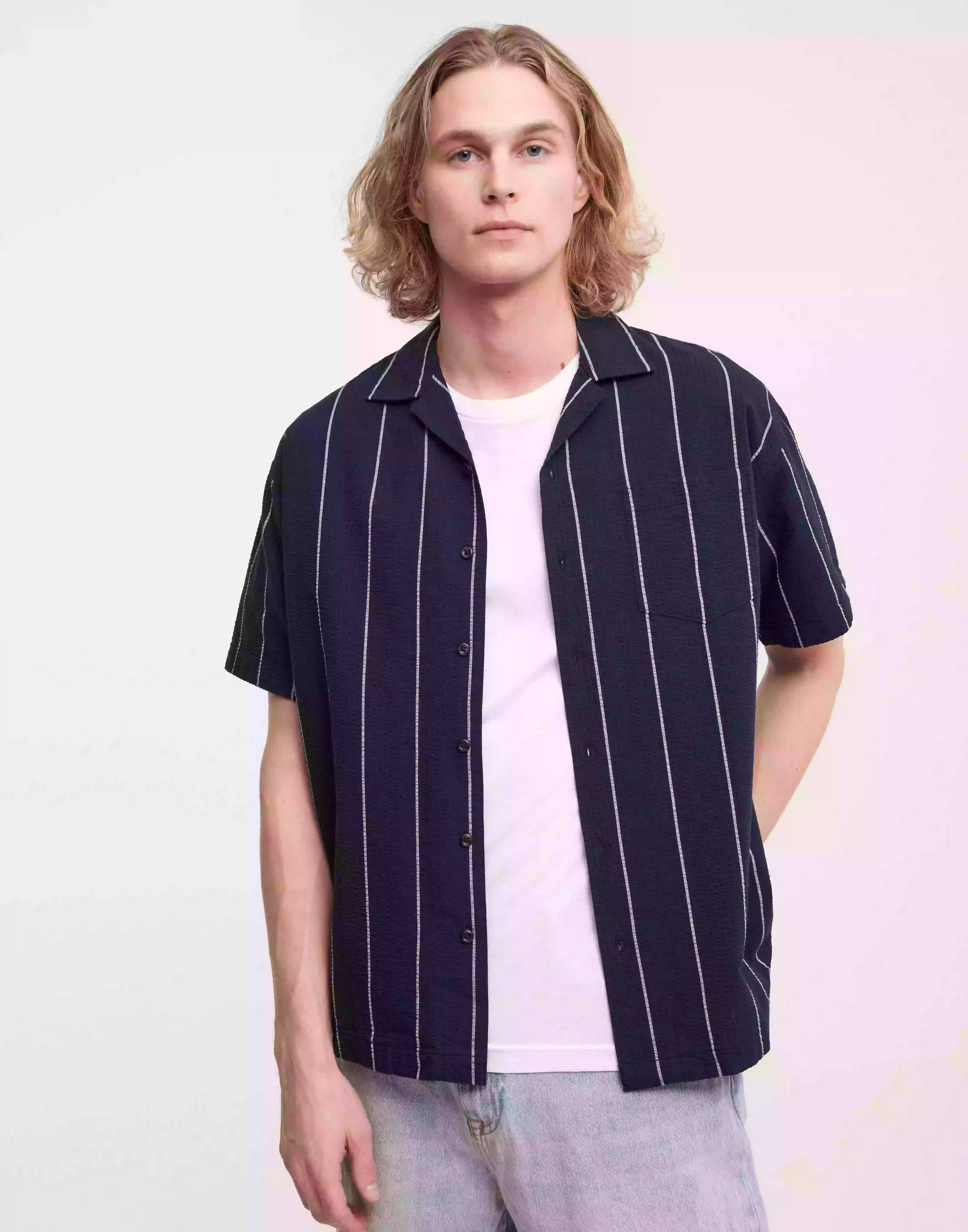 Jack & Jones Jorpositano Resort Shirt Ss Ln Kortärmade skjortor Navy Blazer /Relaxed