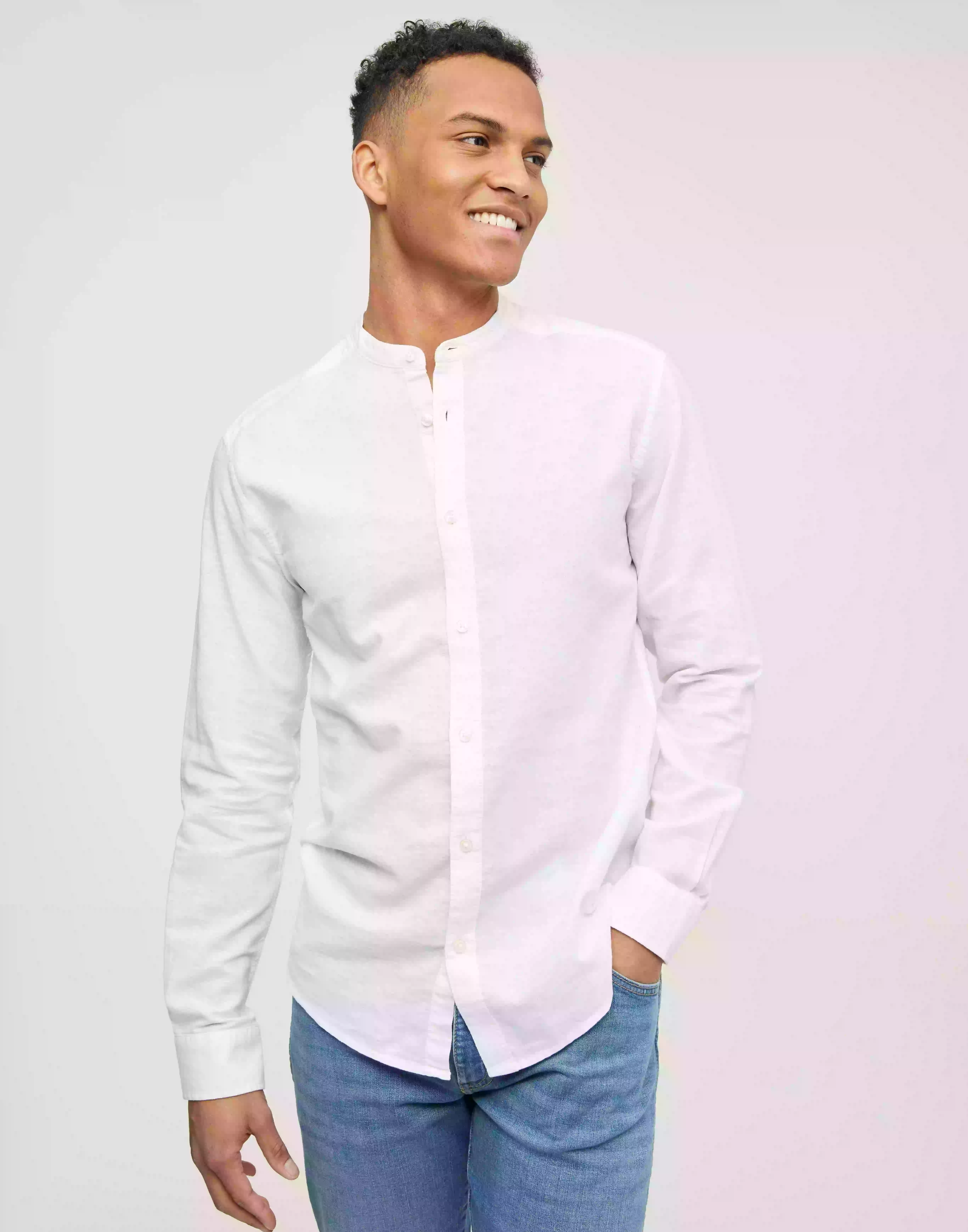 Only & Sons Onscaiden Ls Solid Linen Mao Shirt Linneskjortor White