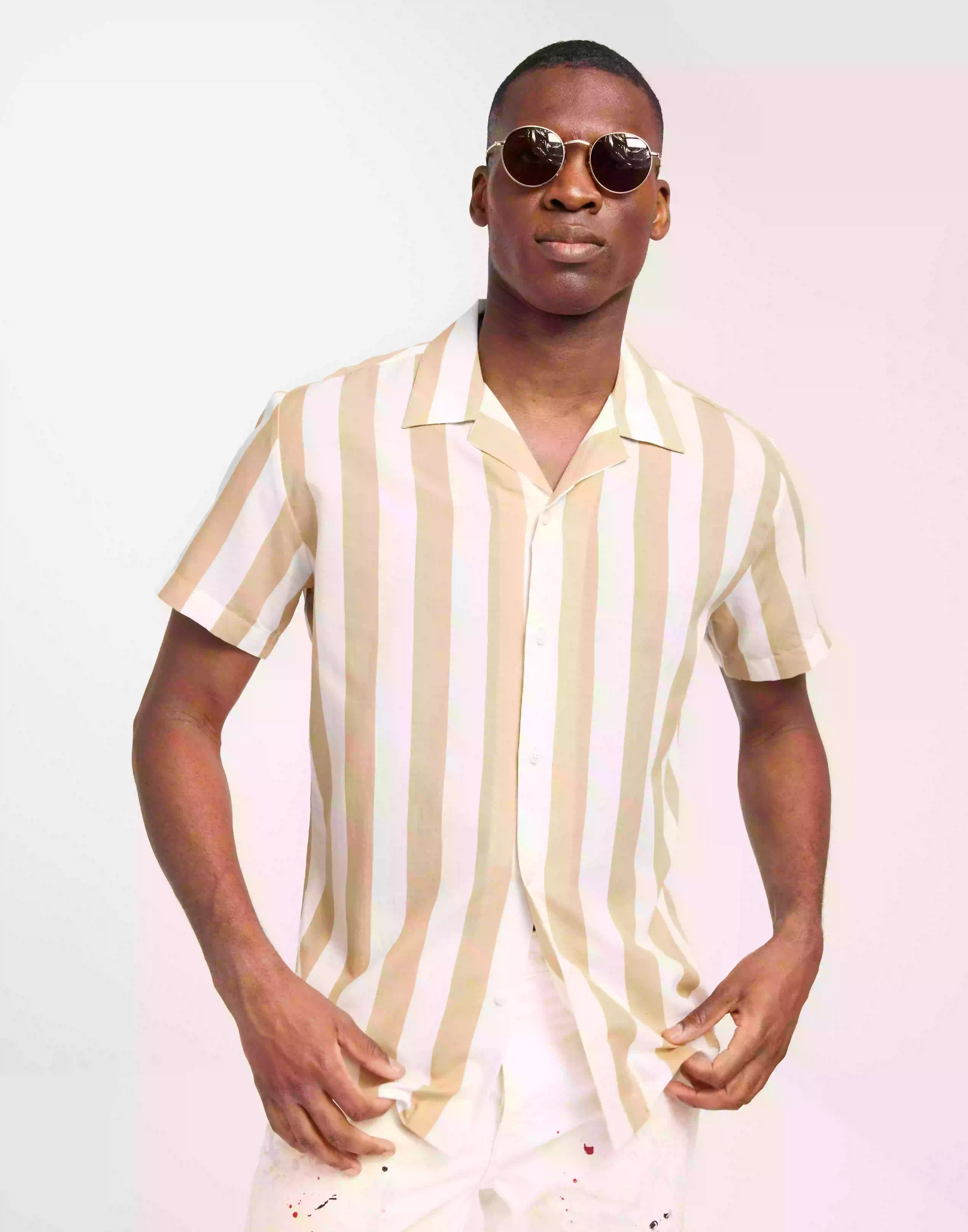 Selected Homme Slhreg-Air Shirt Ss Mix W Kortärmade skjortor Incense Stripes