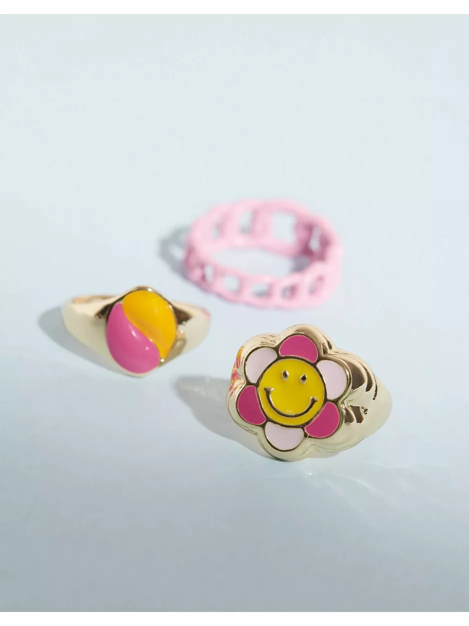 Pieces Pcfiefanila 3-Pack Ring D2D Accessories Gold Colour Pink-Orange Multi