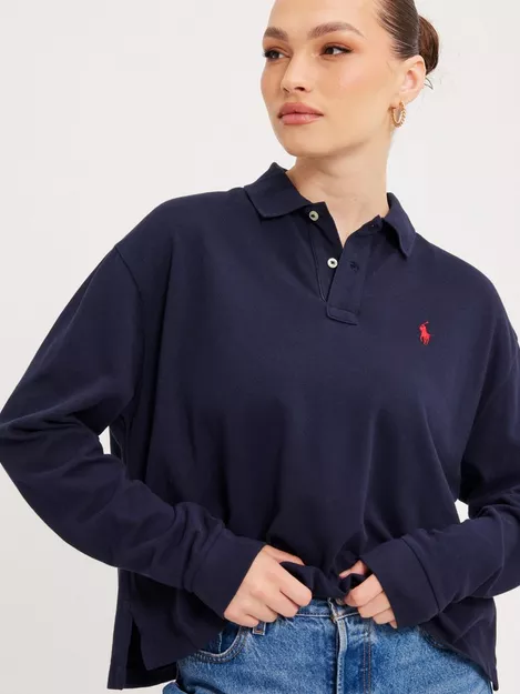 Buy Polo Ralph Lauren Cotton Cropped Polo Shirt - Navy 