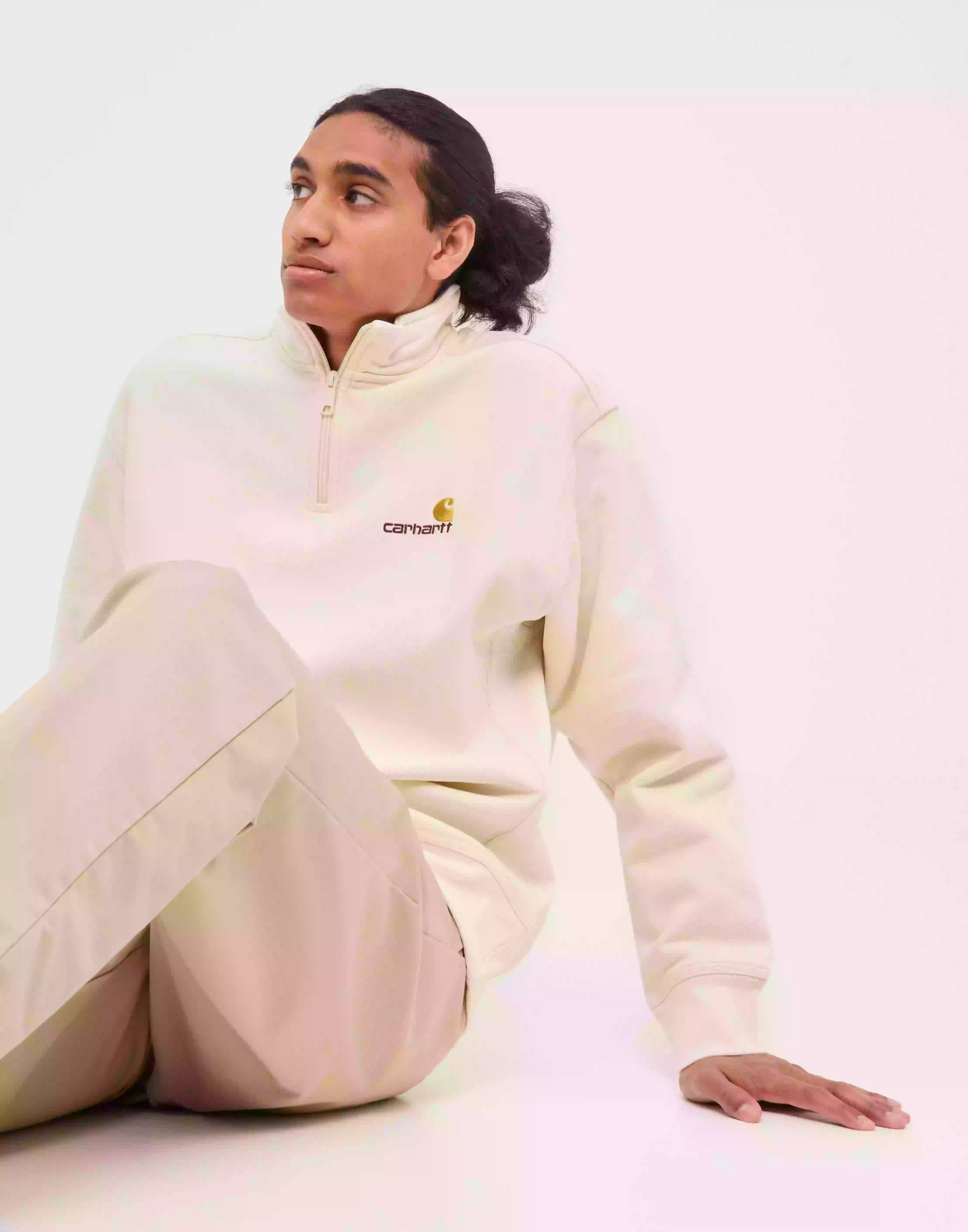 Carhartt WIP Half Zip American Script Sweat Gensere Natural