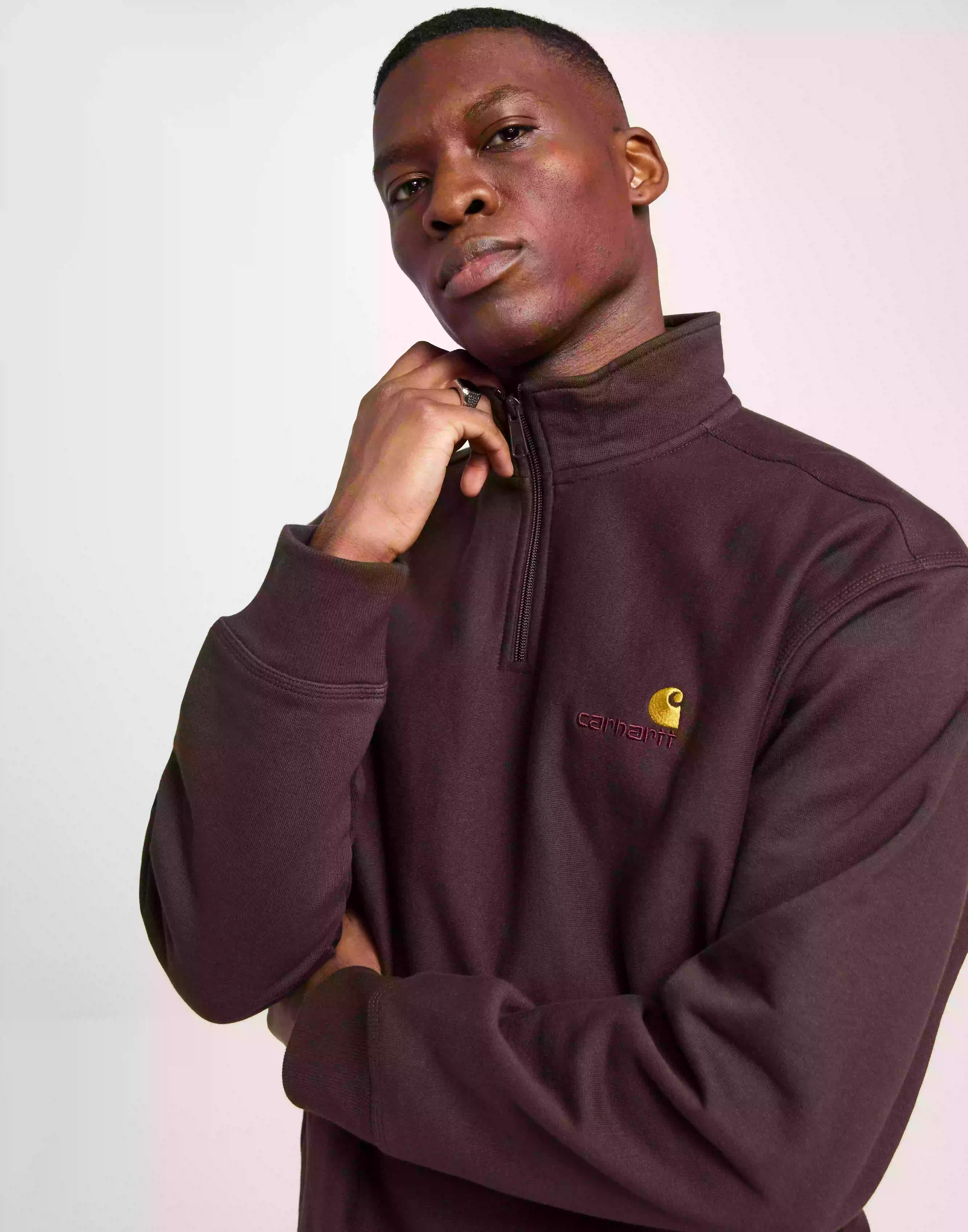 Carhartt WIP Half Zip American Script Sweat Gensere Tobacco