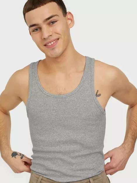 Gray stretch cotton ribbed tank top - Bread&Boxers