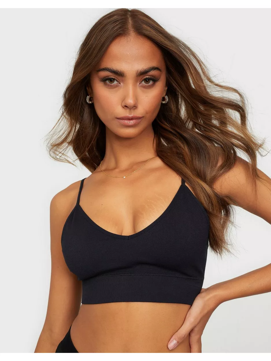 Lindex Bra Seamless Rib top Mjuk BH utan bygel Black