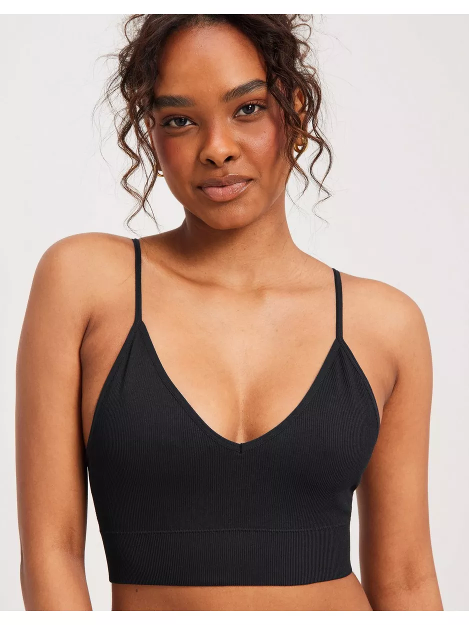 Lindex Bra Seamless Rib top Mjuk BH utan bygel Black