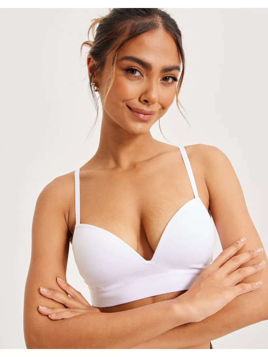 Lindex Bra seamless push up rib Mjuk BH utan bygel White