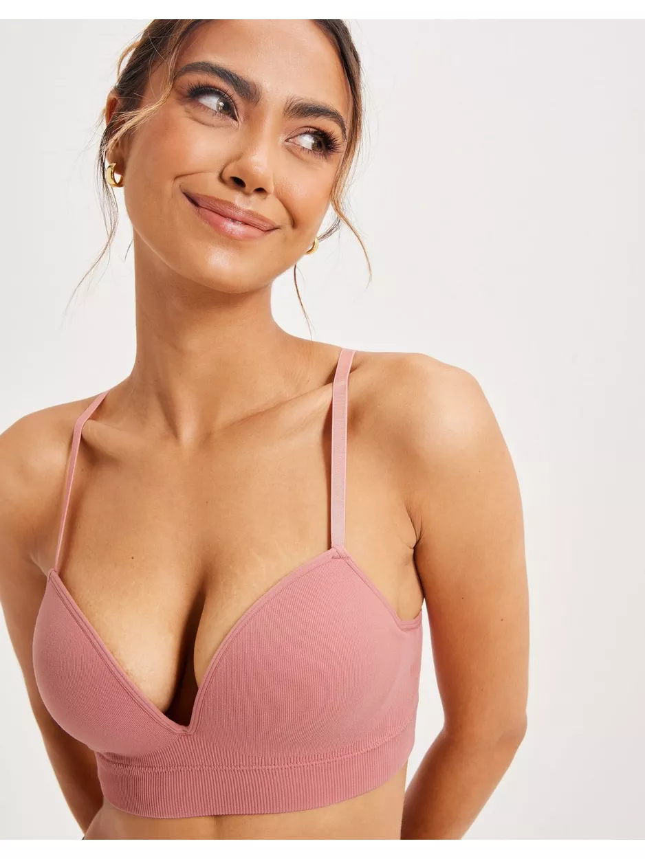 Lindex Bra seamless push up rib Mjuk BH utan bygel Dusty Pink