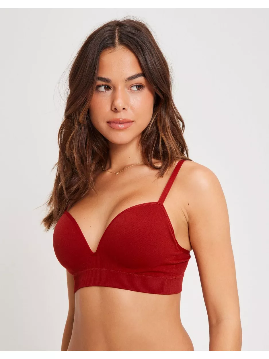 Lindex Bra seamless push up rib Mjuk BH utan bygel Dark Dusty Red